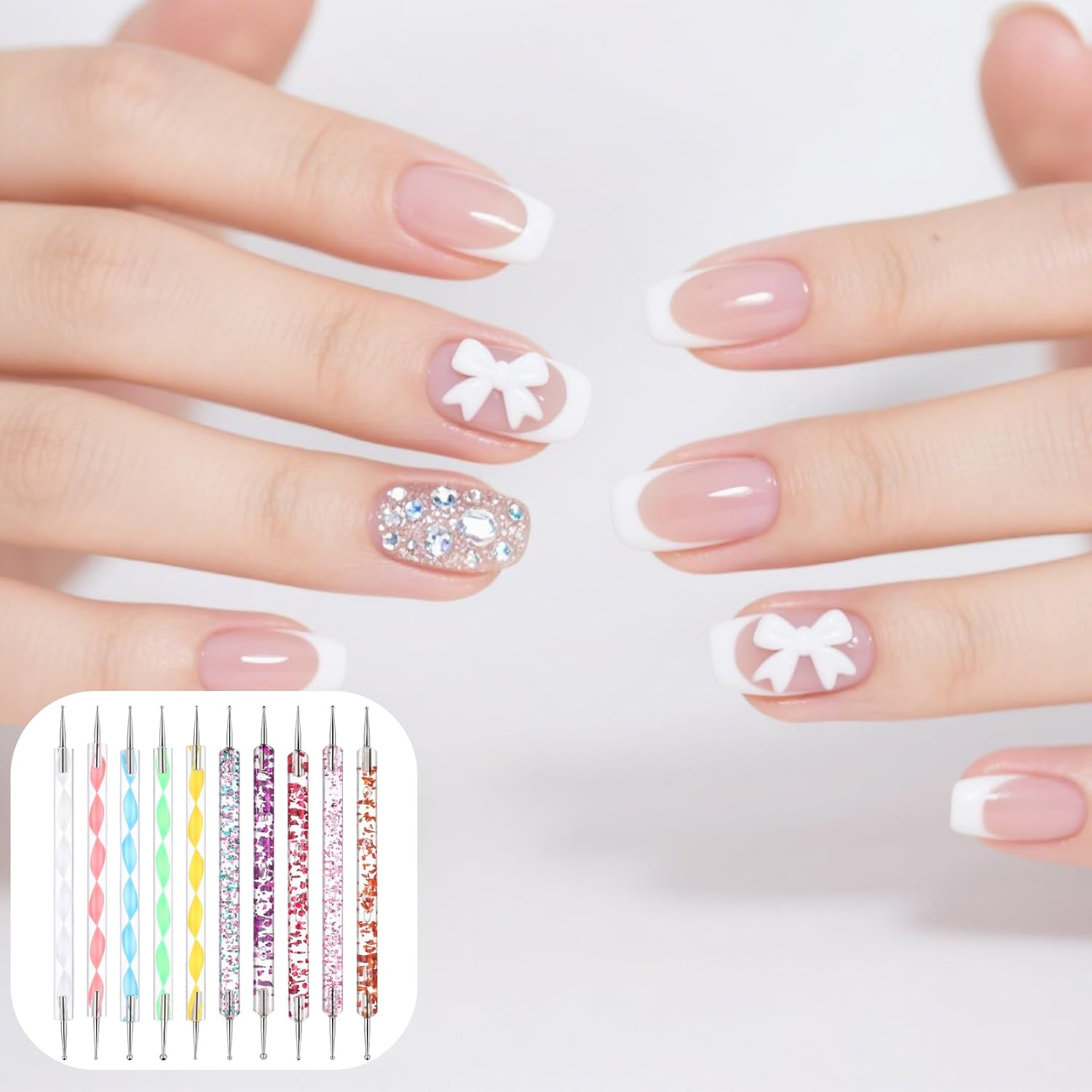 Pack of 10 Dotting Pen Nail Art Dotting Tools Rhinestone Nail Design Marbleizing Tool for Dots and Marbling image number 3