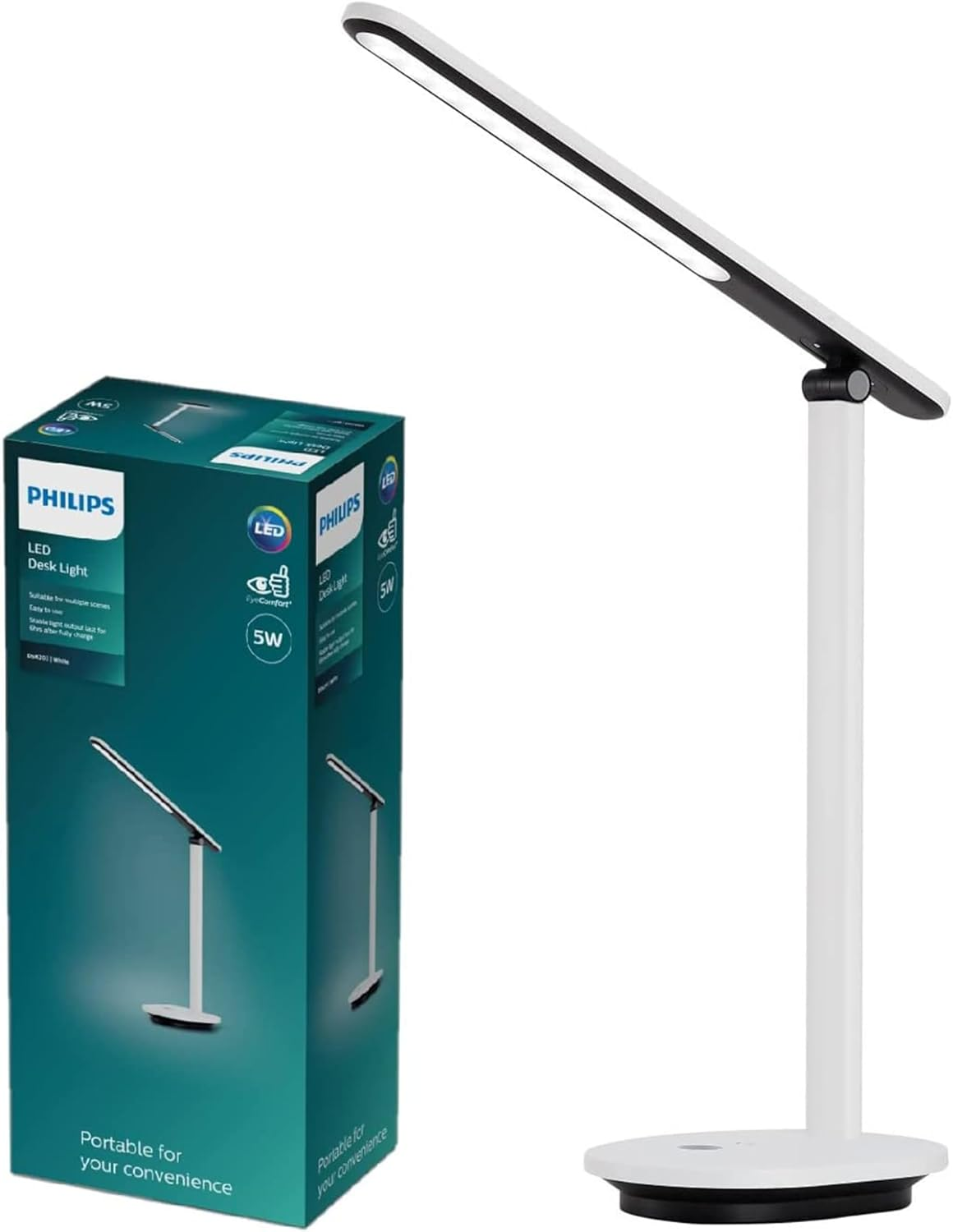 Philips LED Ivory Desk Lamp (5 W), Dimmable and Portable Table Lamp with Eyecomfort, Energy-Saving LED Lighting, White image number 3