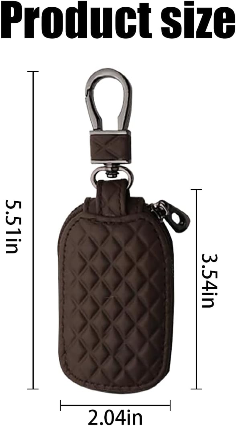 BELOMI Car Key Case, Genuine Leather Remote Key Fob Cover, Keychain Holder with Metal Hook, Universal Vehicle Keyring Zipper Bag (Coffee) image number 2