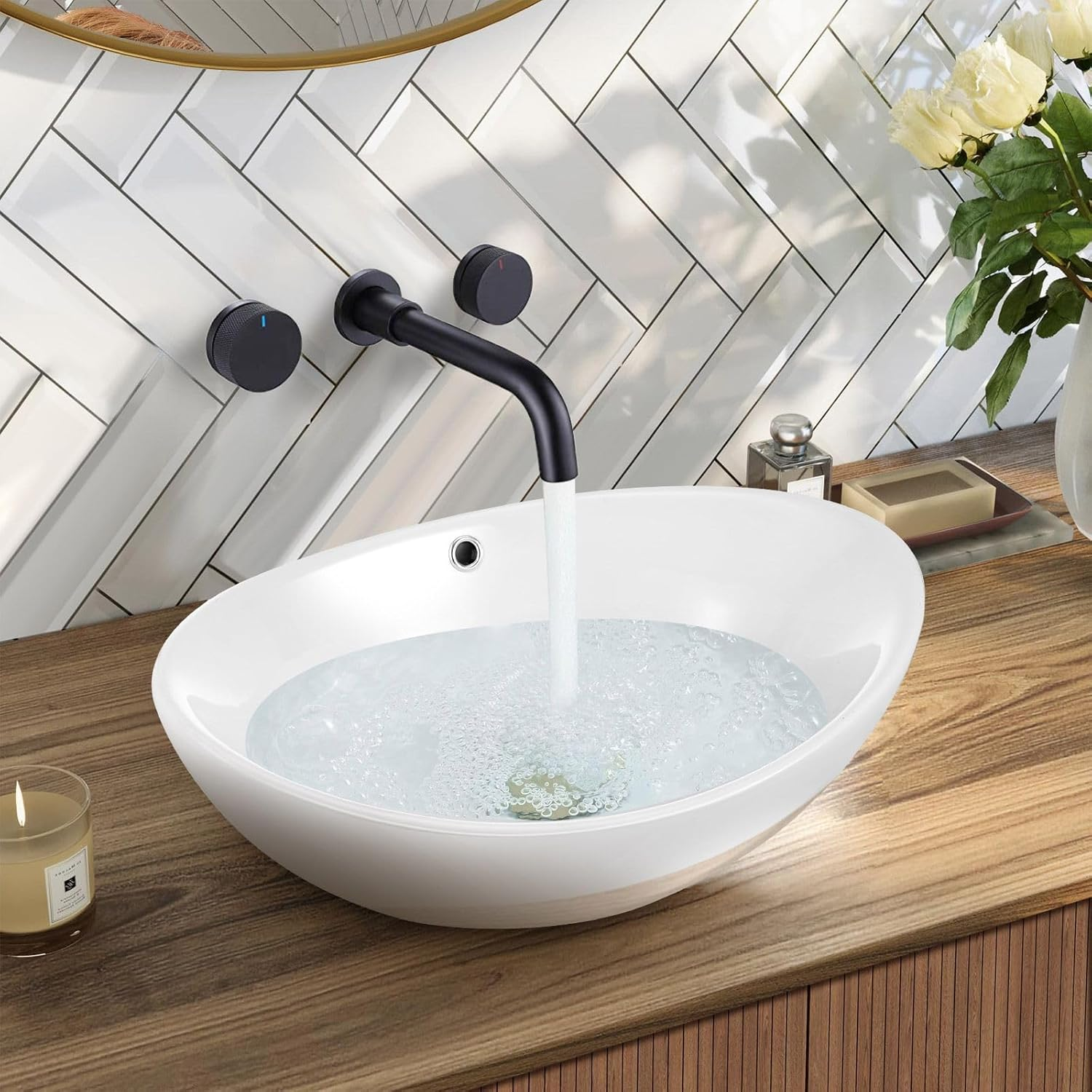 Luxsuite Bathroom Sink Vanity Washing Basin Oval Vessel Ceramic above Counter Hand Wash Bowl Toilet Countertop White