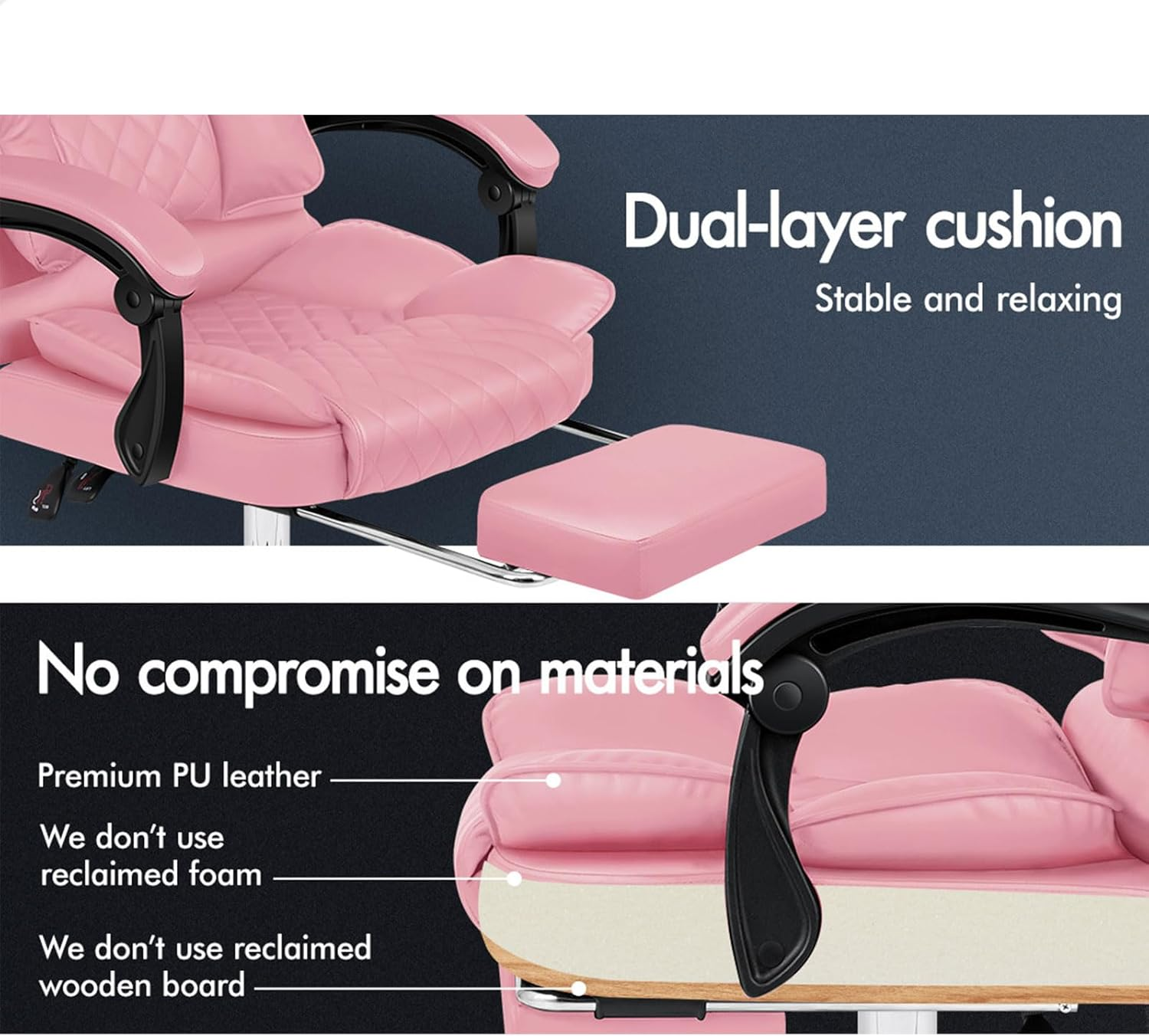 ALFORDSON PU Leather Pink Office Chair with High Backest Footrest for Home, Ergonomic Chair with Massage, 150&deg; Recline and 360&deg; Swivel, Gaming Executive Computer Racer Seater Adjustable Height image number 4