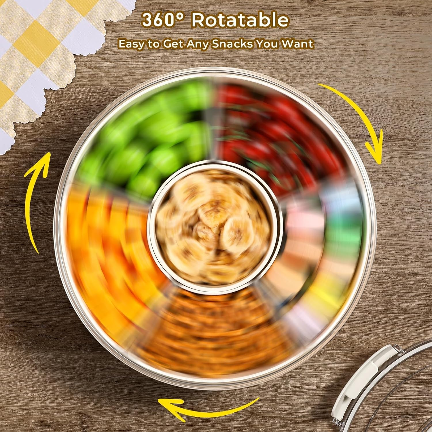 12In Divided Serving Tray with Lid and Handle, 360&deg; Rotation Large Snack Box Container, Multi-Purpose Veggie Tray, Snack Tray, Fruit Trays for Party Home Travel image number 4