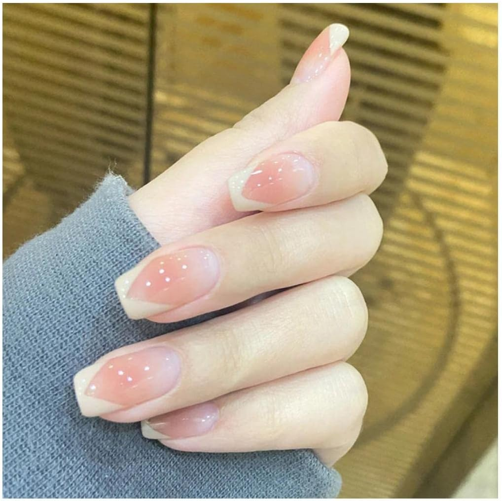 Fake Nail 24Pcs Cute Bling False Nails Cat Eye Short False Press on Nail Tip Pink Diamond Fake Nails Reusable Glossy Full Cover Fake Nails Women False Nails