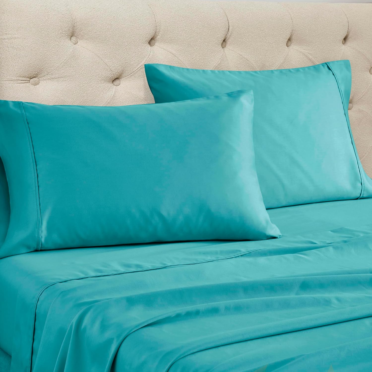 Superior 1500 Thread Count Cotton Rich Sheet Set, Heavyweight Daily Bedding, Modern Decor, Includes 1 Elastic Deep Pocket Fitted Bedsheet, 1 Flat Sheet, 2 Pillowcases, Queen, Teal - Light Blue image number 6
