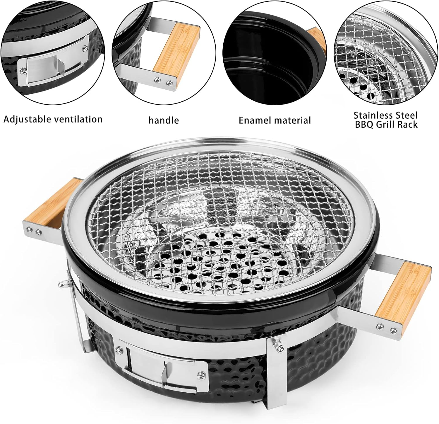 Onlyfire Ceramic Hibachi Charcoal Grill with Grid Lifter, 14" Portable BBQ Yakitori Grill with Stainless Steel Grate for Outdoor Patio Backyard Barbecue Cooking, GS305