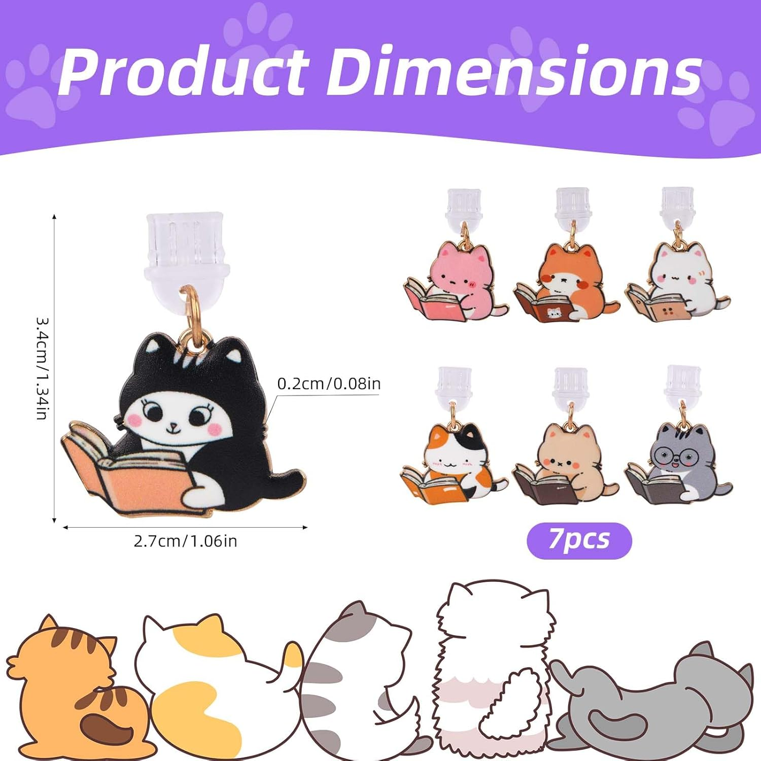 Penitue 7Pcs Cat Dust Plug Charm for Kindle, Cute USB C Charging Port Phone Charm Cartoon Dust Cap Protector Pendants for E-Reader Book Women Teachers Students Accessories image number 4