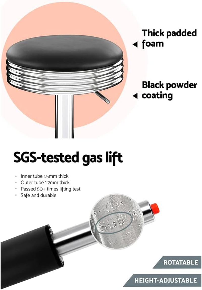 Artiss Bar Stools Stool Set of 2 Adjustable Kitchen Swivel Counter Barstools Dining Chair Chairs Gas Lift Black in 59-81Cm Seat Height Floor for Home Bar Dining Room Cafe Outdoor Indoor image number 5