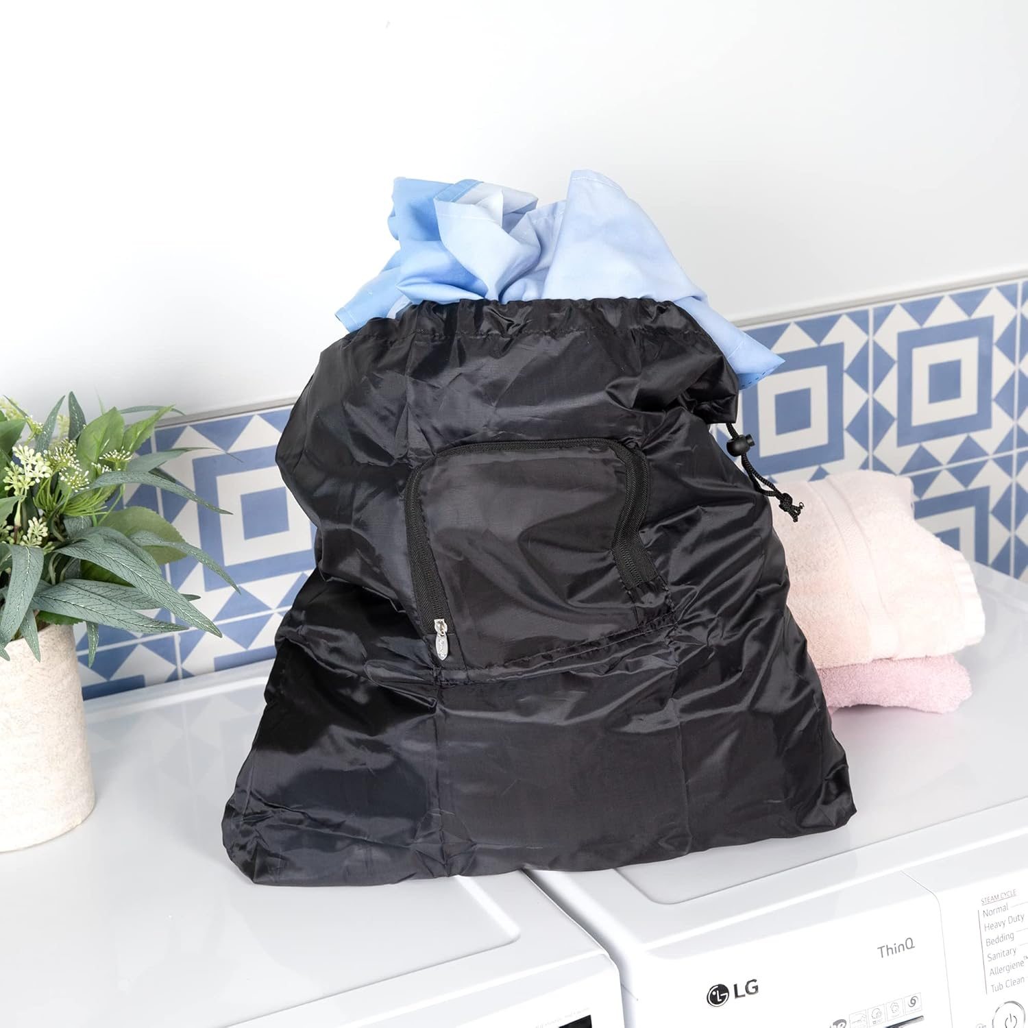 Miamica Travel Laundry Bag, Wash, Dry, Fold, Repeat Packing Organizer, Large, Travel Laundry Bag, Wash, Dry, Fold, Repeat - Black image number 5