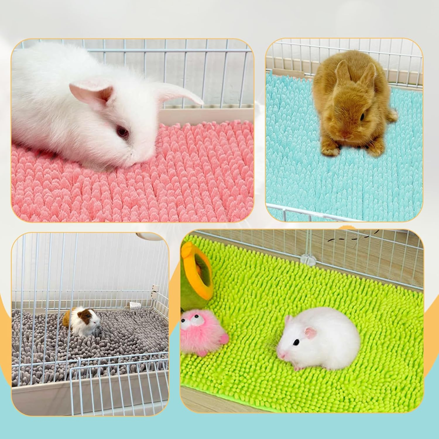 Agolctry 8 Pcs Guinea Pig Liner Washable Rabbit Cage Liner 16X12 Inch Guinea Pig Fleece Mats Reusable Bedding Pee Pads for Small Animals, Bunny (Gray, Green, Pink, Blue) image number 5