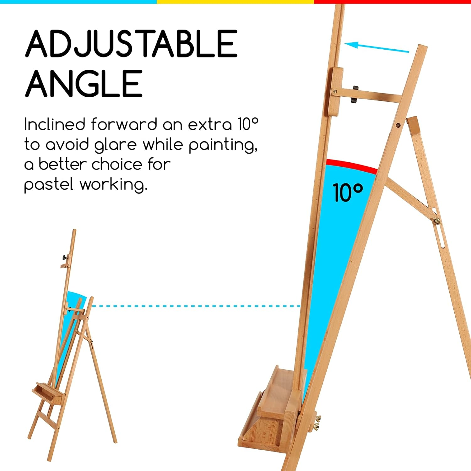 MEEDEN Large Painters Easel Adjustable Beech Wood Artist Easel, Studio Easel for Adults with Brush Holder, Holds Canvas up to 48" image number 4