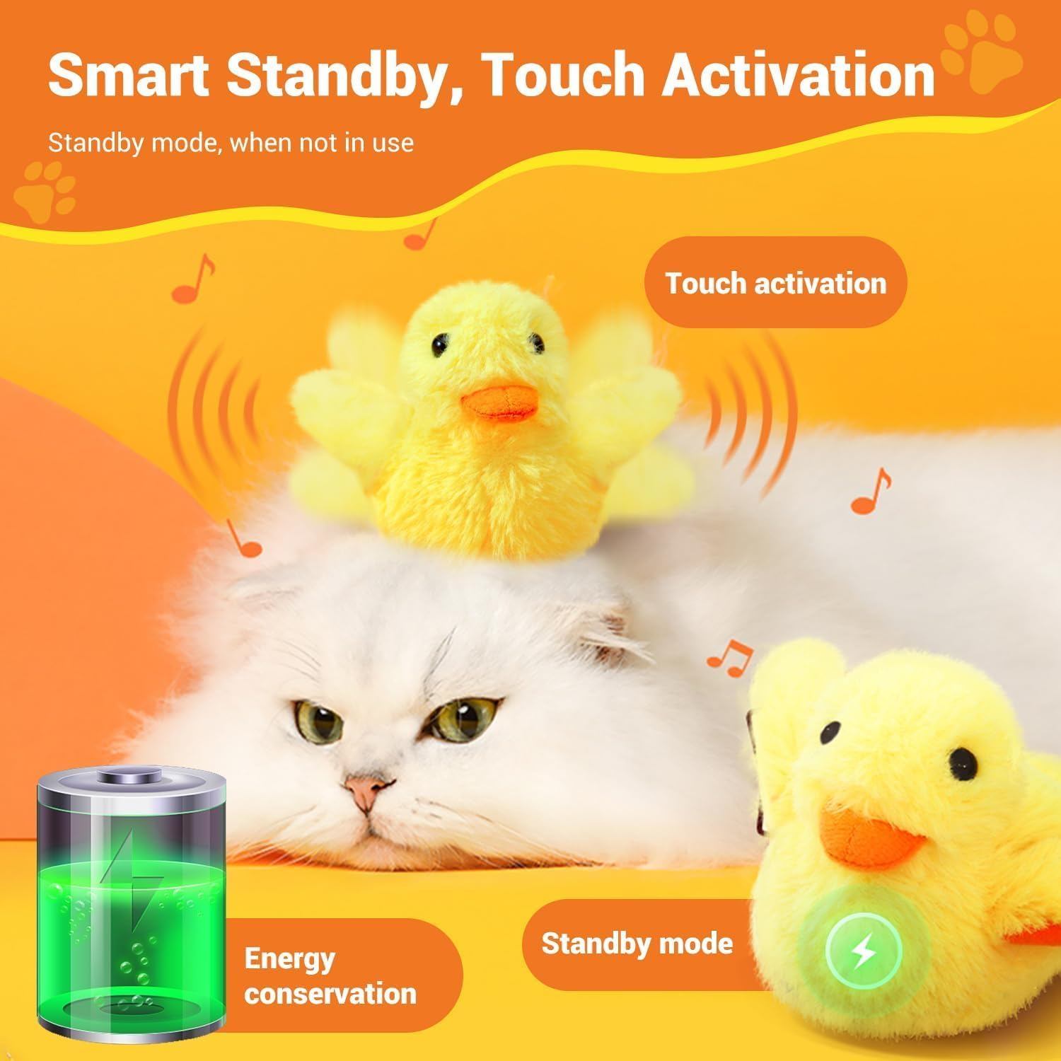Interactive Cat Toys, Three Different Game Modes, with Simulated Duck Quack Sound, Electric Cat Toy, Realistic Plush Duck USB Charging Washable for Indoor Cats image number 4