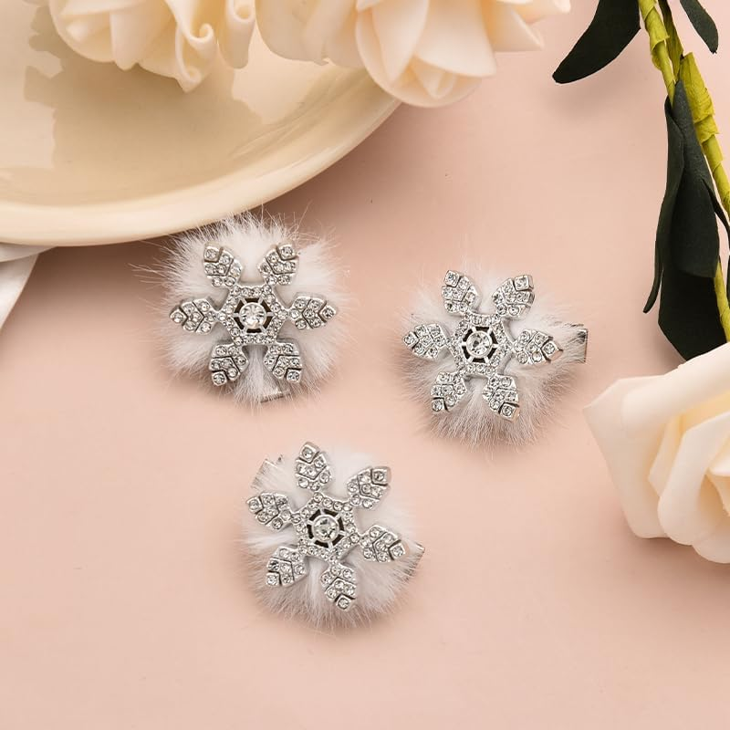 Christmas Side Hair Clips for Women Snowflake Hair Accessories for Girls Small Hair Barrettes for Fine Thin Thick Hair Xmas Fluffy Hair Clips Dance Party Hair Clip Decorative Plush Hair Clip Set 3 Pcs - Bow Side Hair Clips image number 6