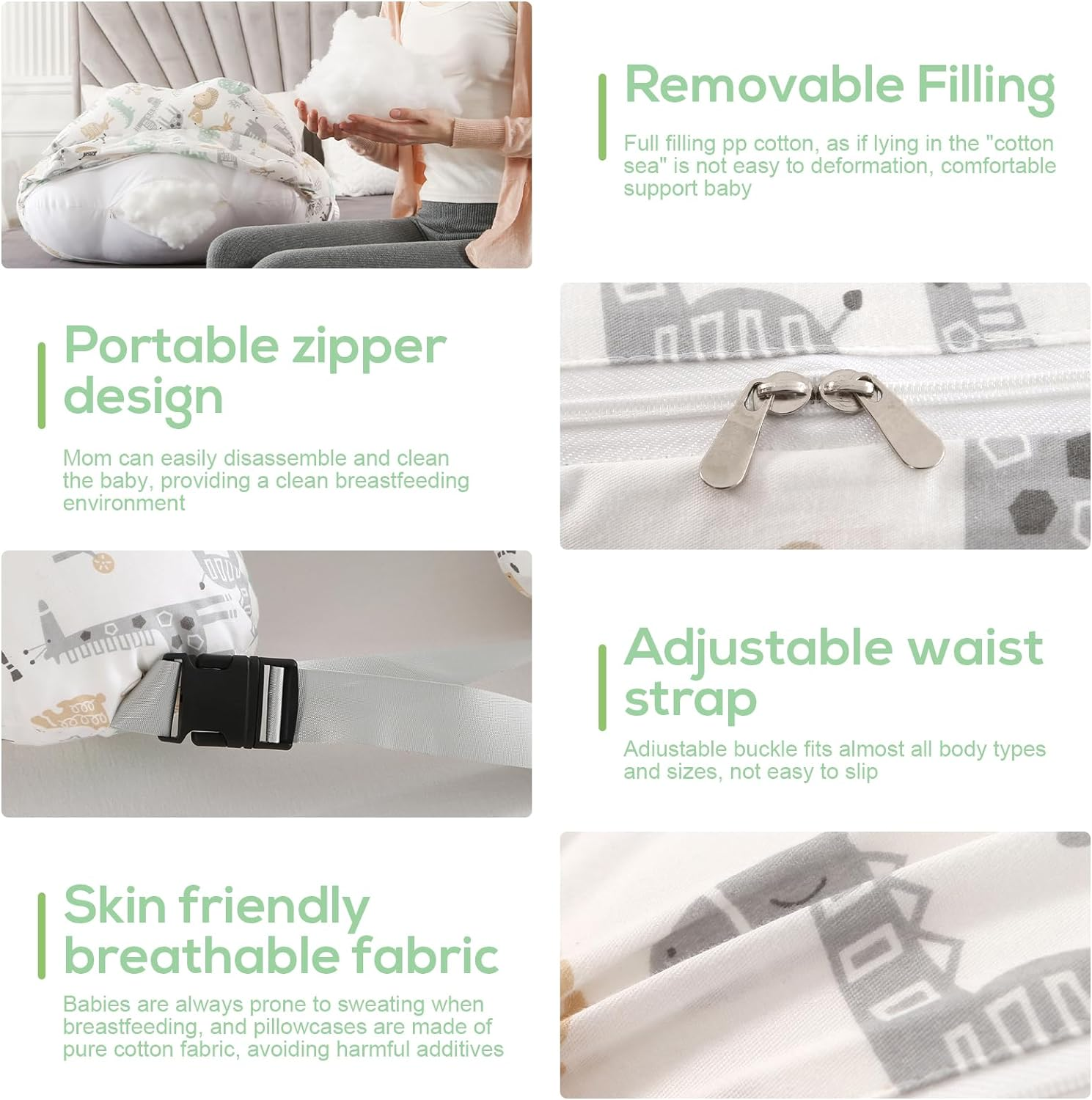 TREE.NB Nursing Pillow for Breastfeeding,Upgraded Multifunction Breast Feeding Pillows with Adjustable Waist Strap and Removable Cotton Cover for Breastfeeding Moms image number 4