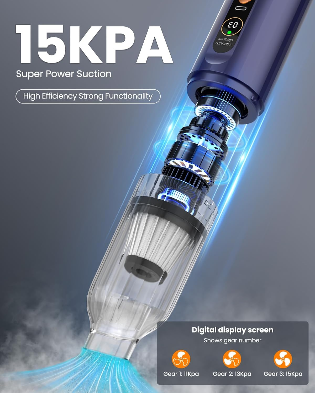 4-In-1 Handheld Car Vacuum Cleaner Cordless,15000Pa Portable Car Vacuum Cleaner with LED Display,Rechargeable Mini Dust Buster for Car, Home, Office Cleaning image number 1