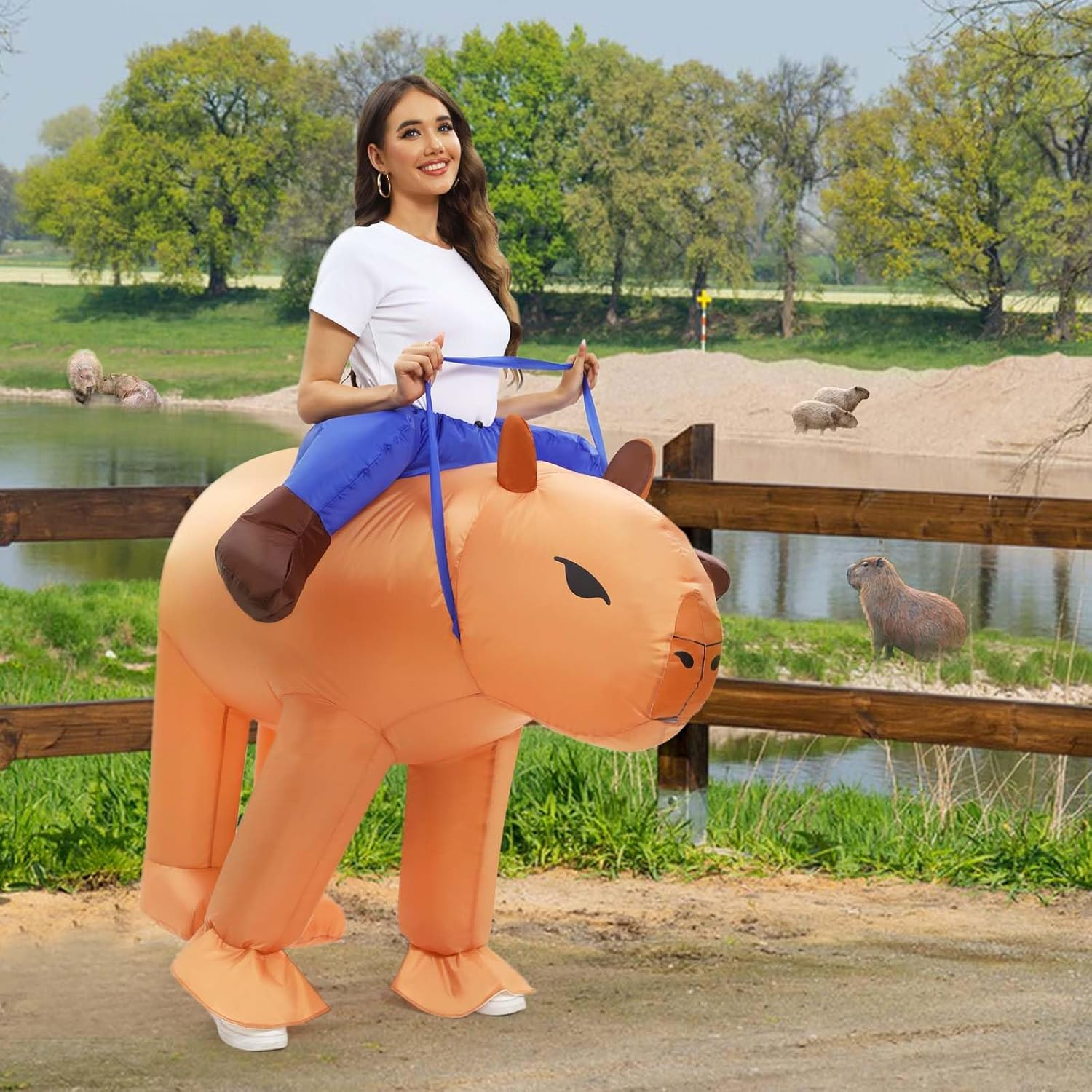 Inflatable Capybara Costume Funny Ride on Animal Blowup Costumes for Halloween Easter Costumes Party Cosplay image number 5