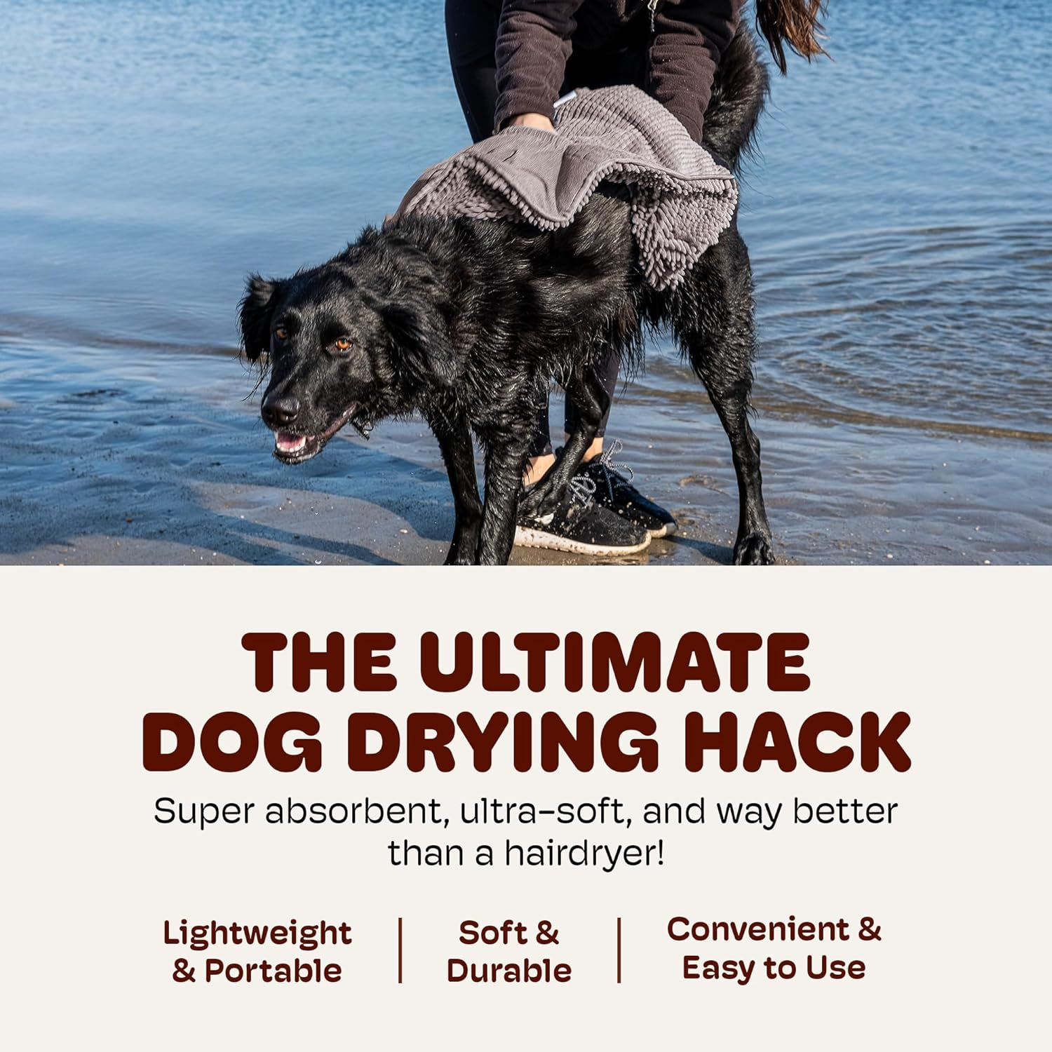 The Original Dirty Dog Shammy Ultra Absorbent Microfiber Quick Drying Towel with Hand Pockets for Wet Dog Handling and Grip Is Perfect for Bath, Rain, Beach image number 4