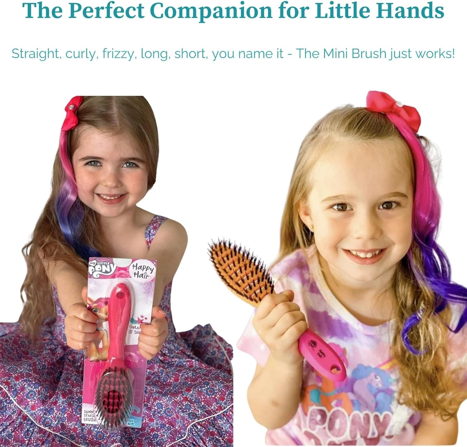 HAPPY HAIR: Mini Brush - My Little Pony Hitch - Bristles and Pins Designed to Detangle and Smooth All Hair Types - Great for Toddlers, Shorter Hair & Pets image number 2