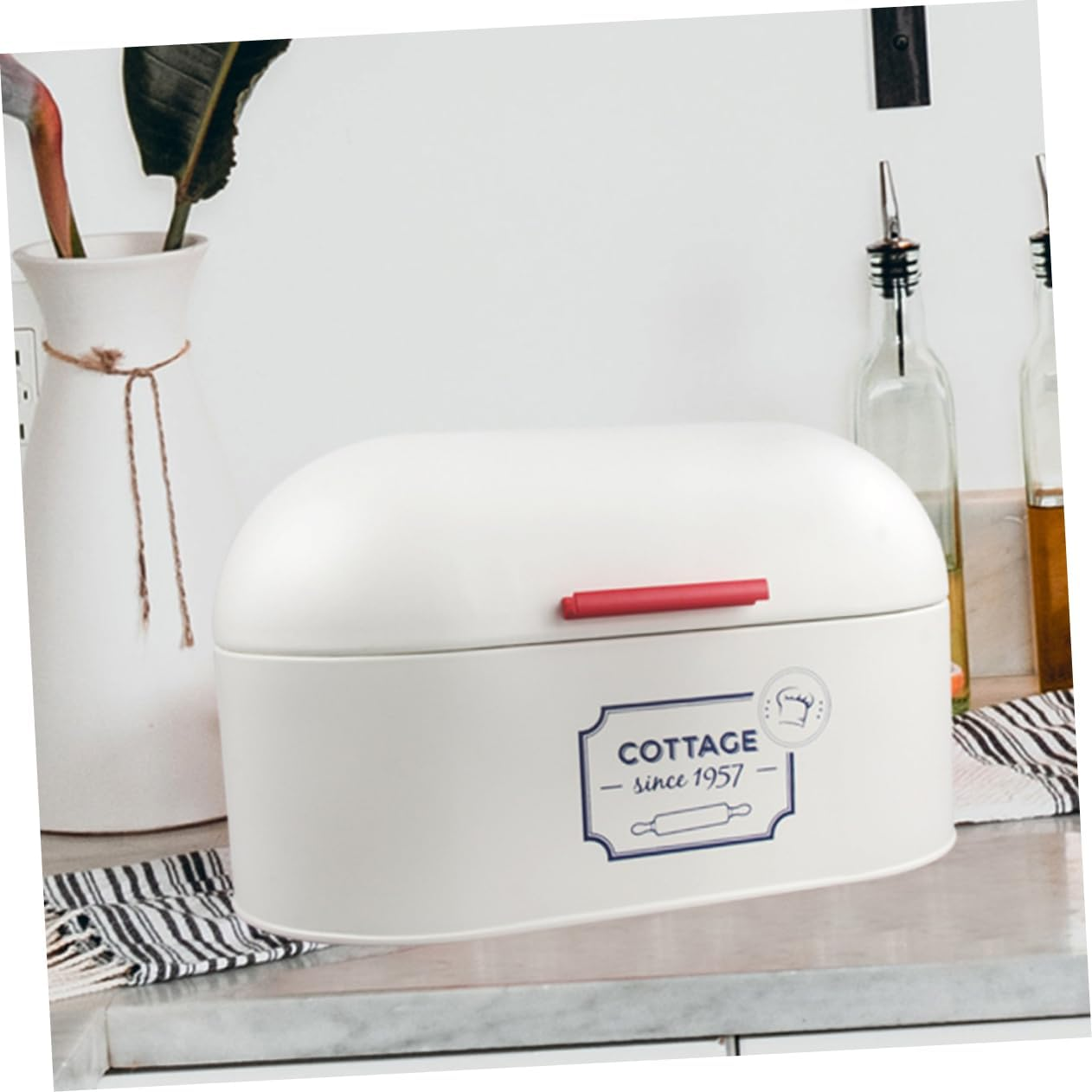 OKUMEYR European Bread Box Large Capacity Metal Bread Storage Bin White Dustproof Food Container for Kitchen and Home Use image number 1