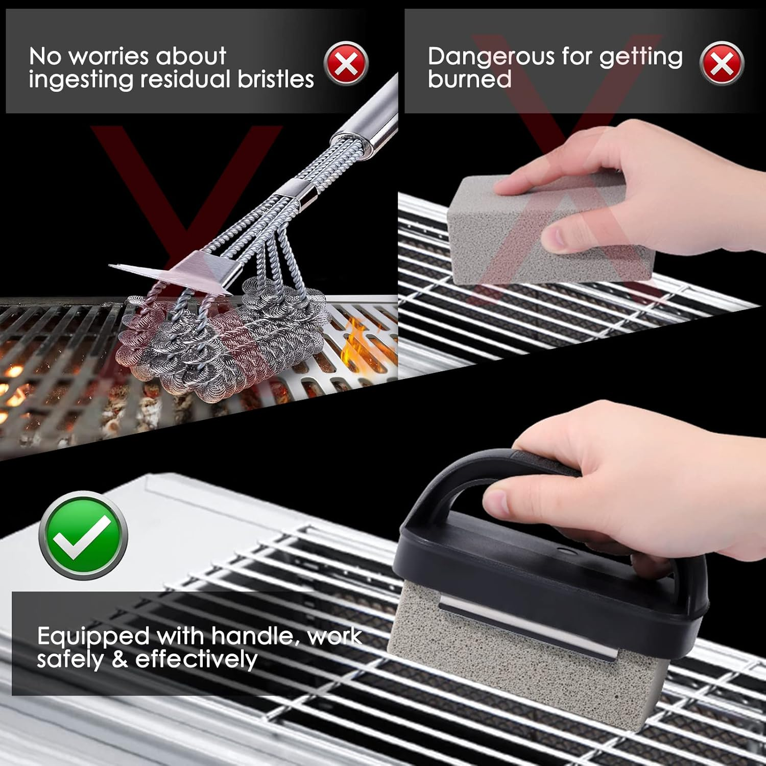 Blackstone Griddle Cleaning Brick Block Heavy Duty Grill Cleaning Stone Bricks Non Scratch Flat Top Seasoning Stone Griddle Scrubber Cleaner Remove Greases Stains Residue -3 Pack with Handle image number 2