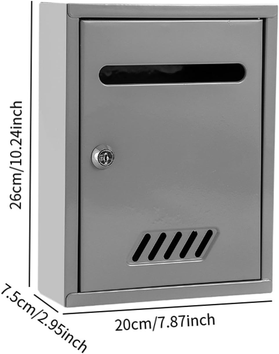 Kuntesetty Wall Mounted Lockable Mailbox Windproof Metal Security Mailbox for Front Door Outdoor Home Decor, Gray - Grey image number 4