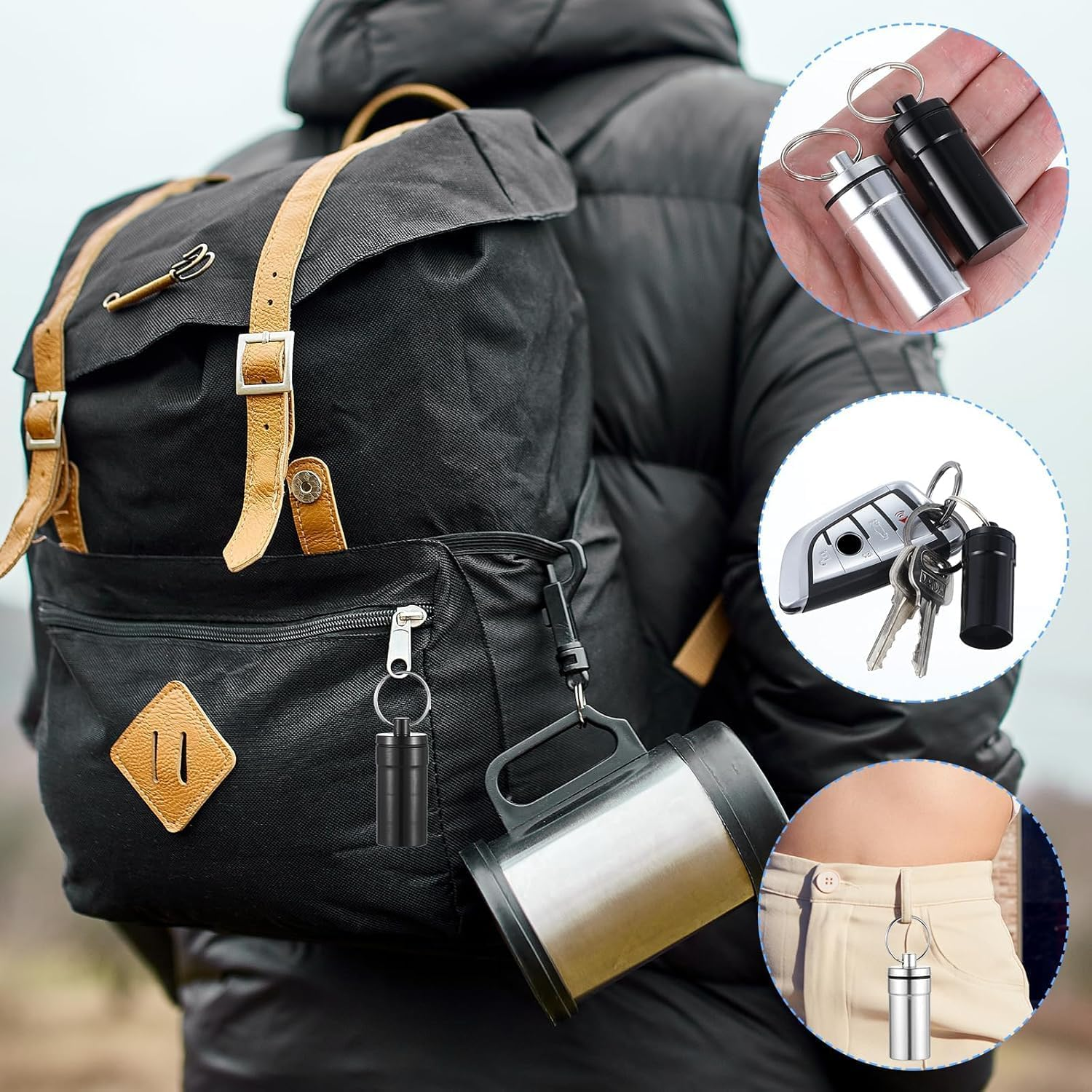 2 Pcs Loops Ear Plug Case, Portable Metal Earplug Case Keychain, Travel Ear Plug Holder, Waterproof Loops Earbuds Storage Container for Outdoor Jewelry Pill Organizer (Black, Silver, One Size) image number 5