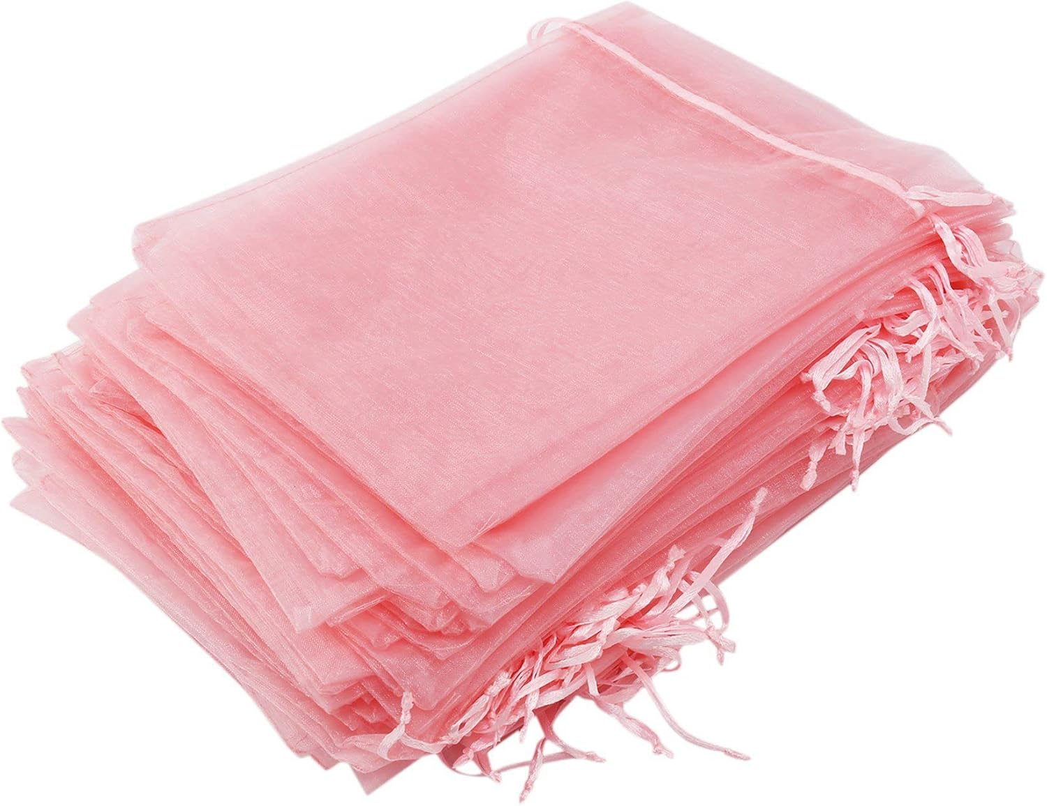 300Pcs Organza Bags Blush Pink, 17X23 Cm Mesh Bags Drawstring Jewelry Pouches for Christmas Wedding image number 3