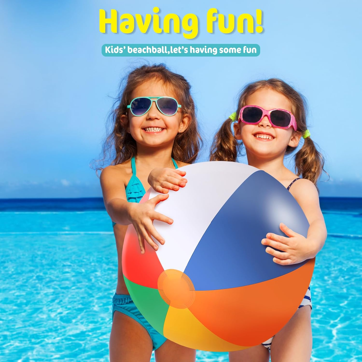 5 Packs 24" Inflatable Large Beach Balls Rainbow Color Pool Ball Pool Toys Pool Balls for Swimming Pool Beach Ball Party Favor Beachball Balloons for Kids&Adults image number 1