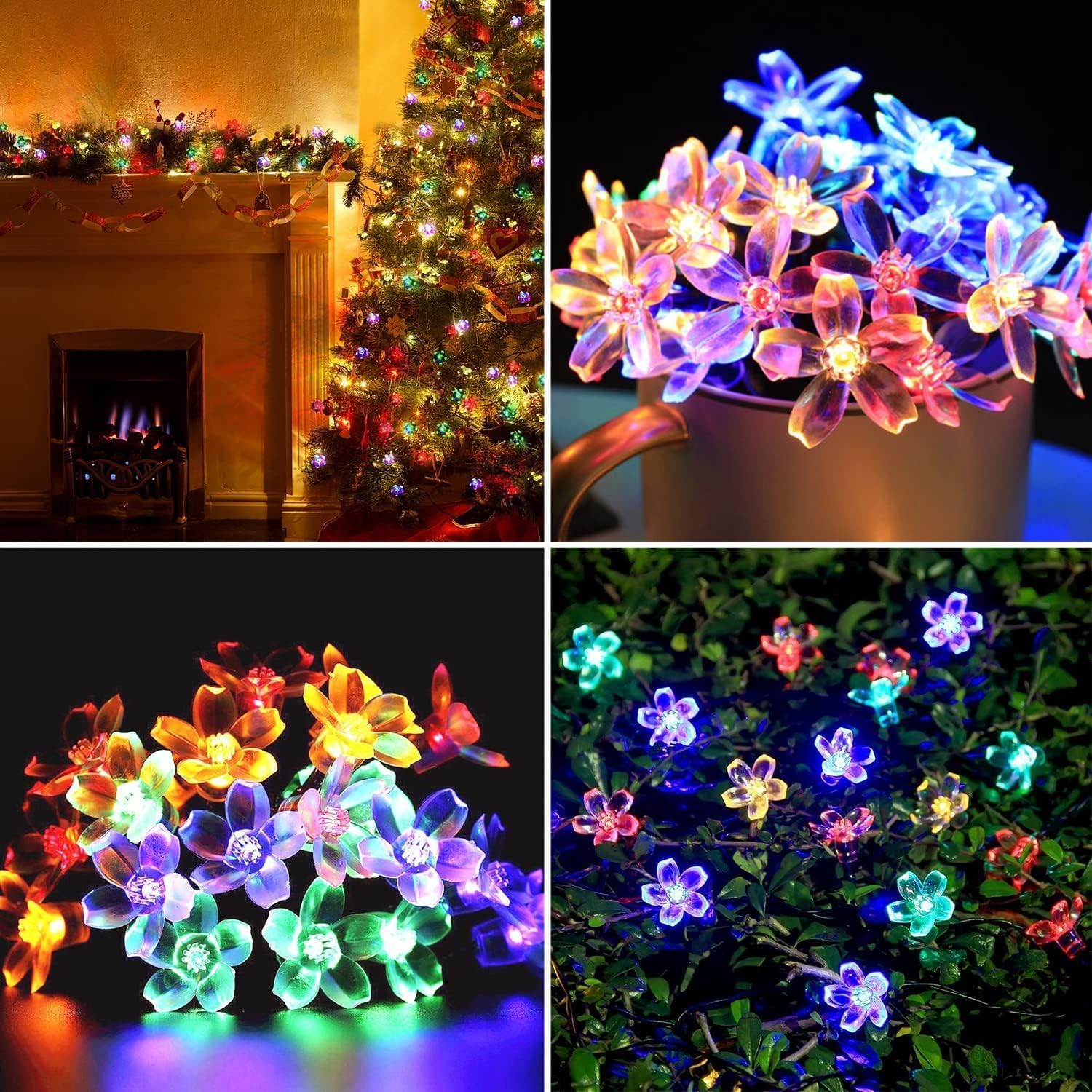 Solar Flower String Lights Outdoor, 12M/39Ft 100 LED Waterproof Cherry Blossom Fairy Lights, 8 Modes Sakura Flower Lights for Garden Christmas Party Decorations(Multi-Colour) image number 2