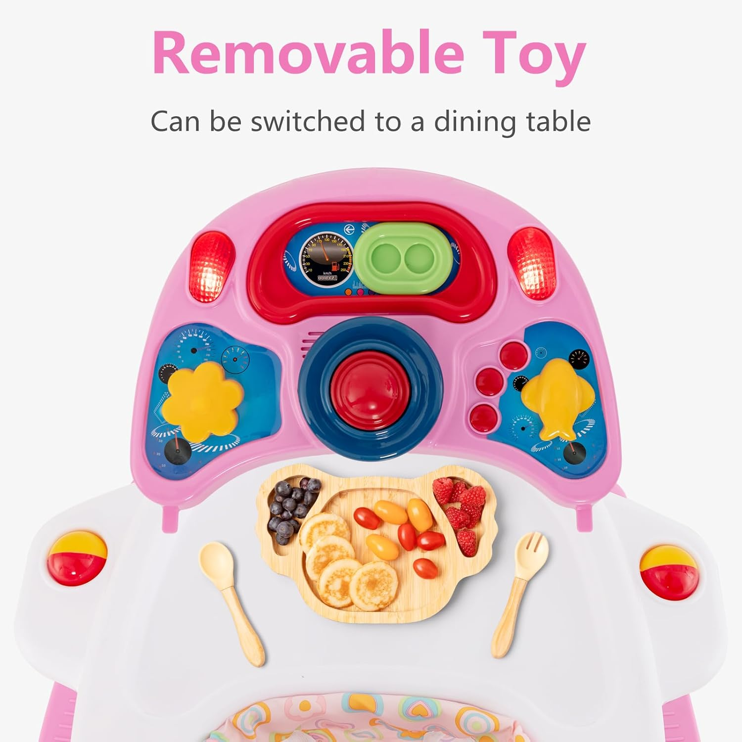 INFANS Baby Walker, 5 in 1 behind Walker Learning Seated Rocker Bouncer with Removable Music Tray, Adjustable Height, Washable Seat Cushion, Foldable Activity Center for Toddlers (Pink) image number 2