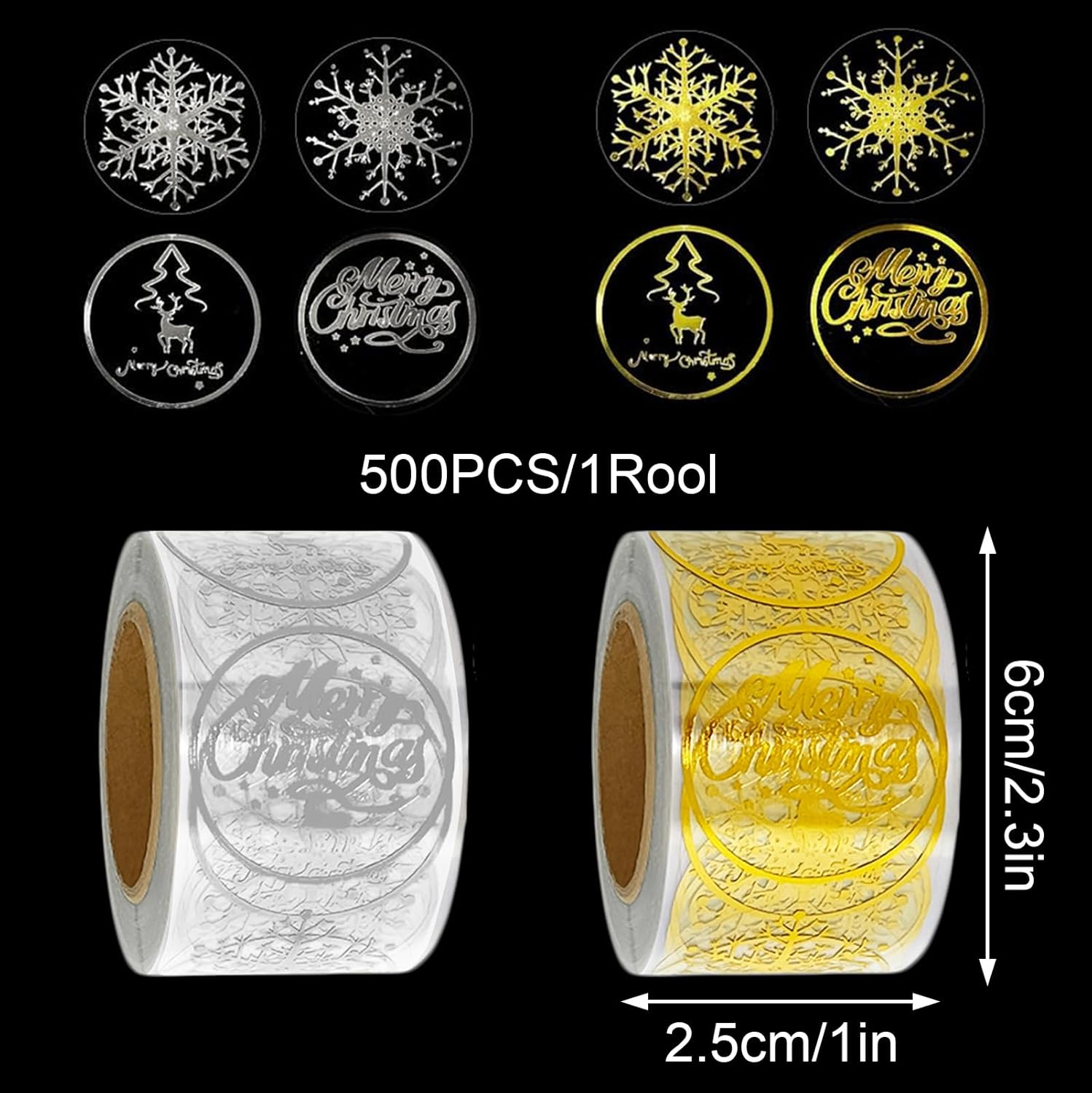 Christmas Seal Stickers, 500 Pcs Adhesive Transparent Shiny Waterproof round Christmas Labels Removable Decorative Envelope Seals Stickers for Christmas Decoration, Store, Gift Wrapping, Cards image number 3