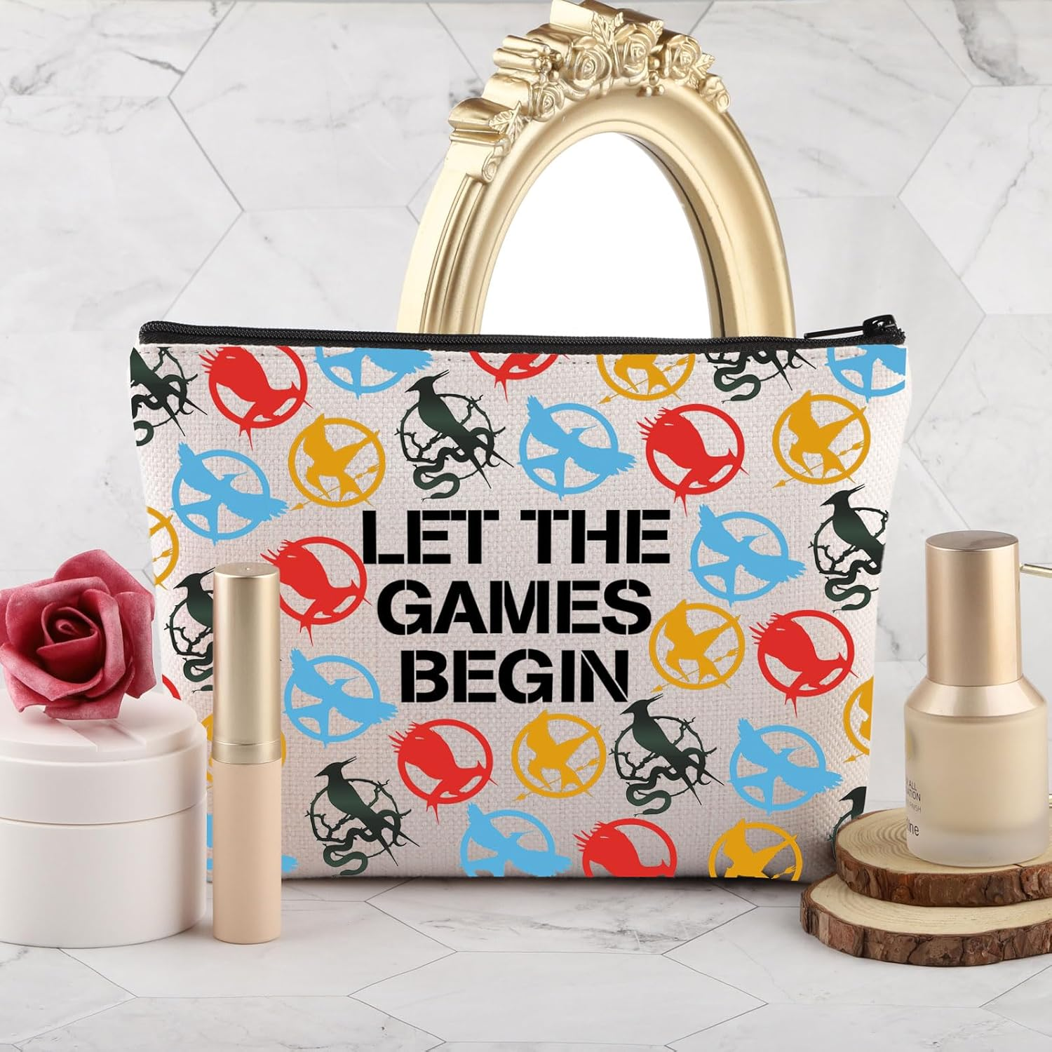 PLITI Hunger Movie Inspired Merch Hunger Series Fans Gift Let the Games Begin Songbirds and Snakes Makeup Bag, Games Begin Bagu, Fashion image number 1