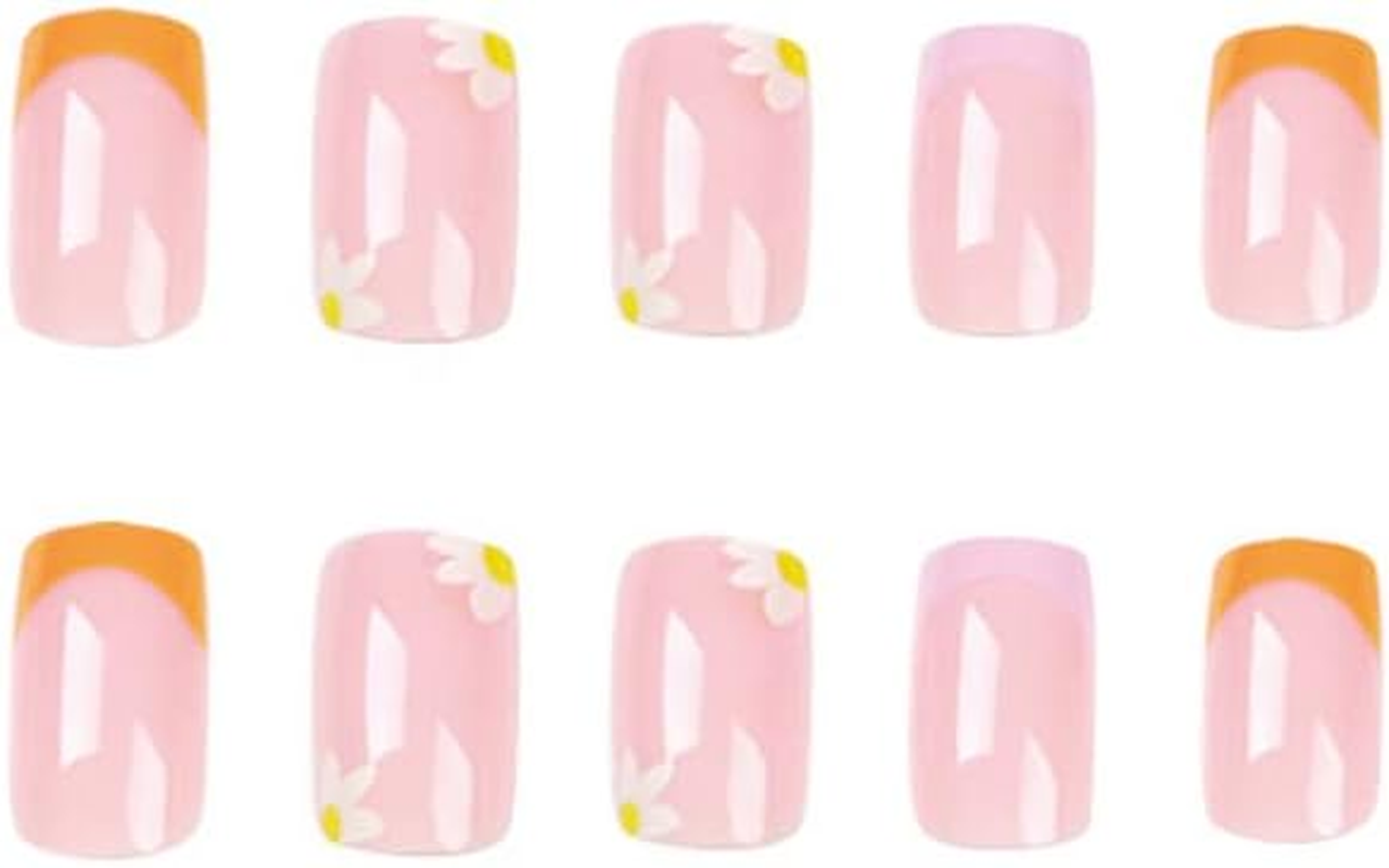 24Pcs Press on Nails French Yellow Purple Border Fake Nails Full Cover Reusable for Women and Girls DIY Manicure Salon Beginners image number 4