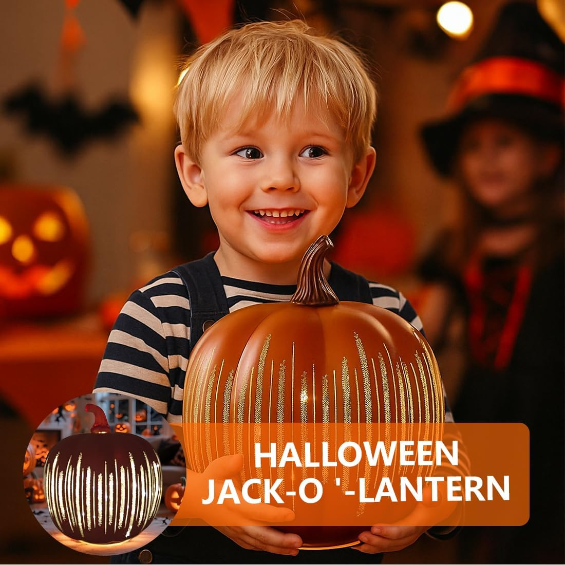 1 Piece Twinkle LED Light Pumpkins Starry Night Pumpkins Timer Illuminated Sparkling Starry Night Glass Pumpkin Light Decorations for Bedroom Hallway Orange image number 4