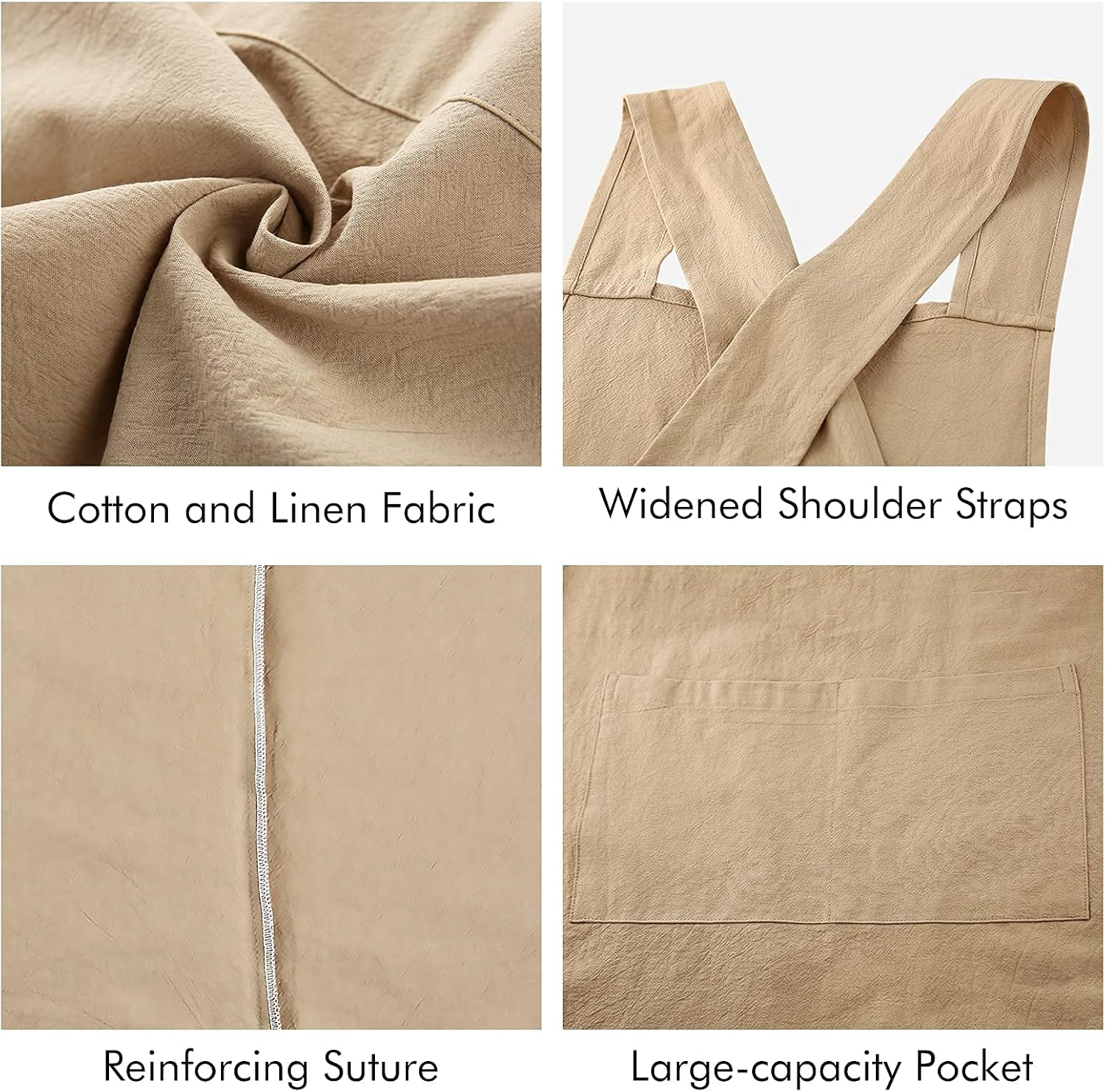 Surblue Cotton Linen Cross Back Aprons Solid Color Unisex Pinafore Vintage Apron Japanese Style with 2 Pockets for Kitchen Cooking Baking Painting Gardening Cleaning for Women Men - Grey image number 5