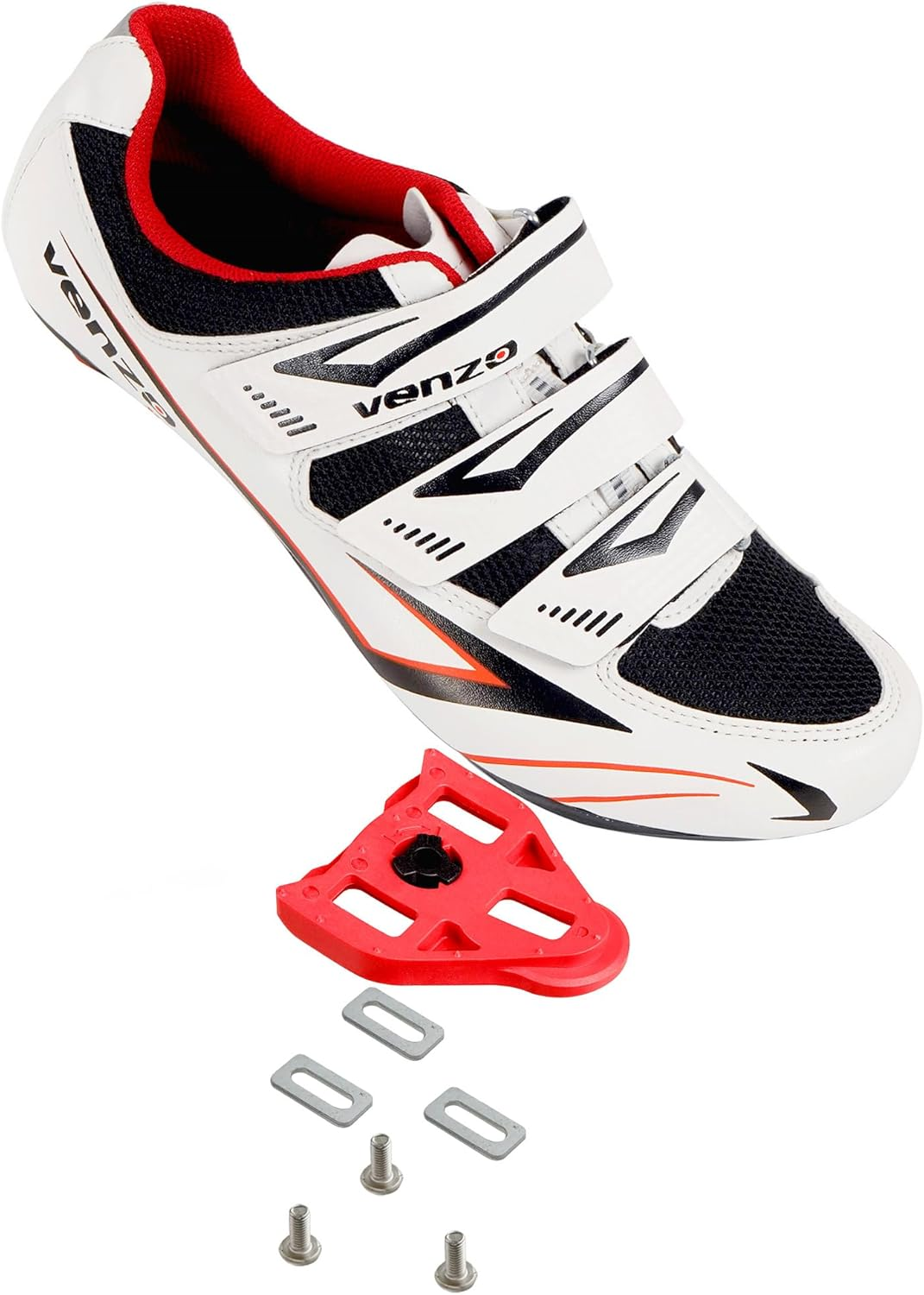 Venzo Bicycle Men'S Road Cycling Riding Shoes - 3 Straps- Compatible with Peloton Shimano SPD & Look ARC Delta - Perfect for Indoor Indoor Road Racing Bikes Black
