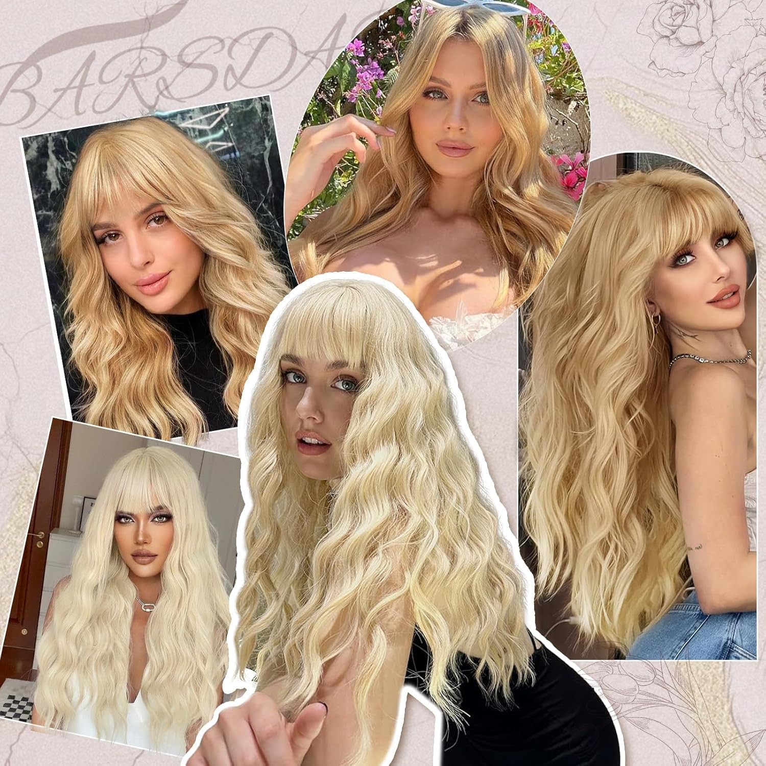 Set of 3 Long Wavy Blonde Wigs for Women and Girls, 28 Inch Long Curly Full Hair Wavy Heat Resistant Wig Cosplay Costume Charming Wig for Daily Carnival Fancy Dress (2 Hair Nets) image number 1
