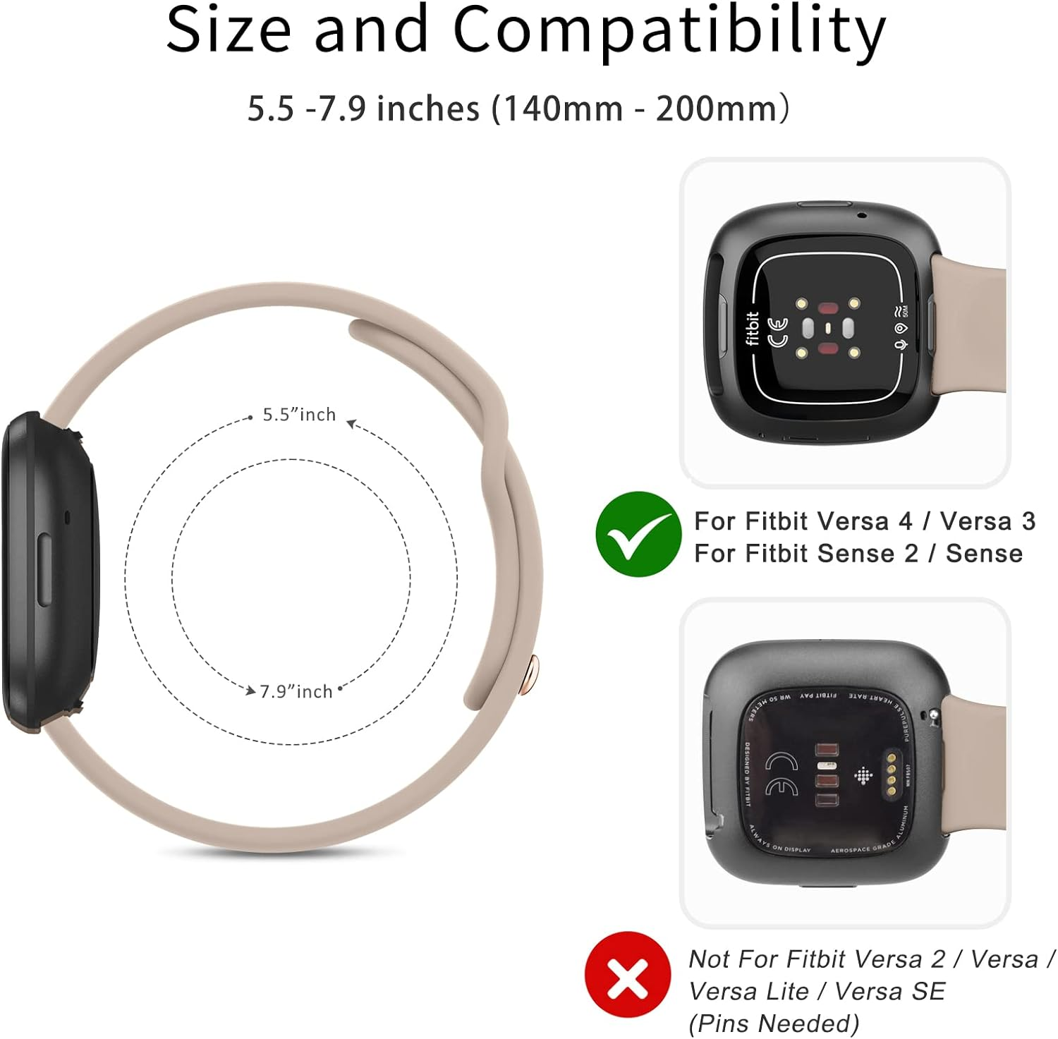 Sport Band for Fitbit Versa 4 / Fitbit Versa 3 Bands, Fitbit Sense 2 / Fitbit Sense Band Women Men, Soft Silicone Sport Straps Replacement Wristbands Compatible with Fitbit Versa 4 / Fitbit Sense 2 Smart Watch - Starlight image number 4