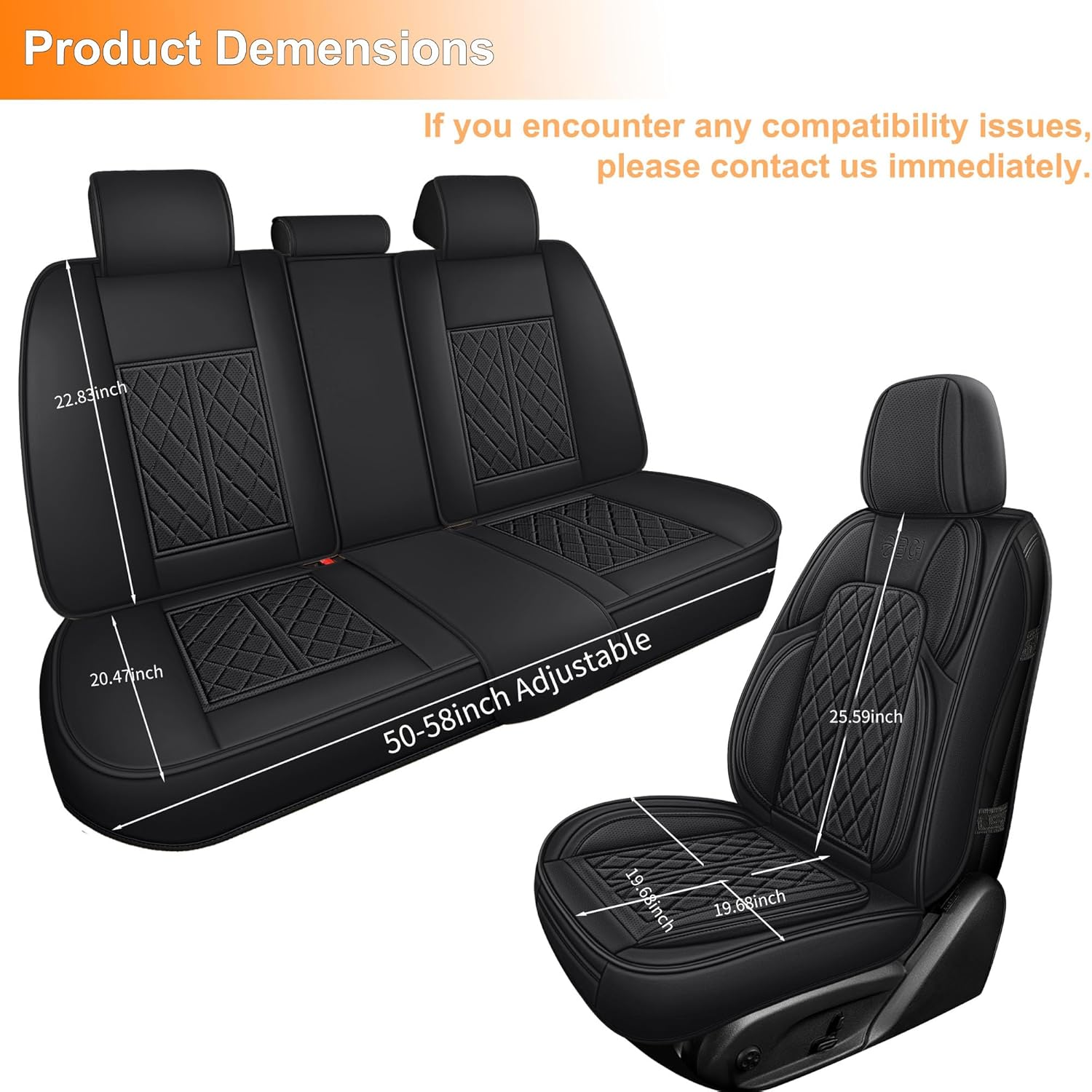 Duduwang Car Seat Covers Full Set Universal Fitment for Cars, SUV, Sedans, Trucks, Anti-Slip Breathable Faux Leather Automotive Seat Covers (Black, Full Set) image number 2