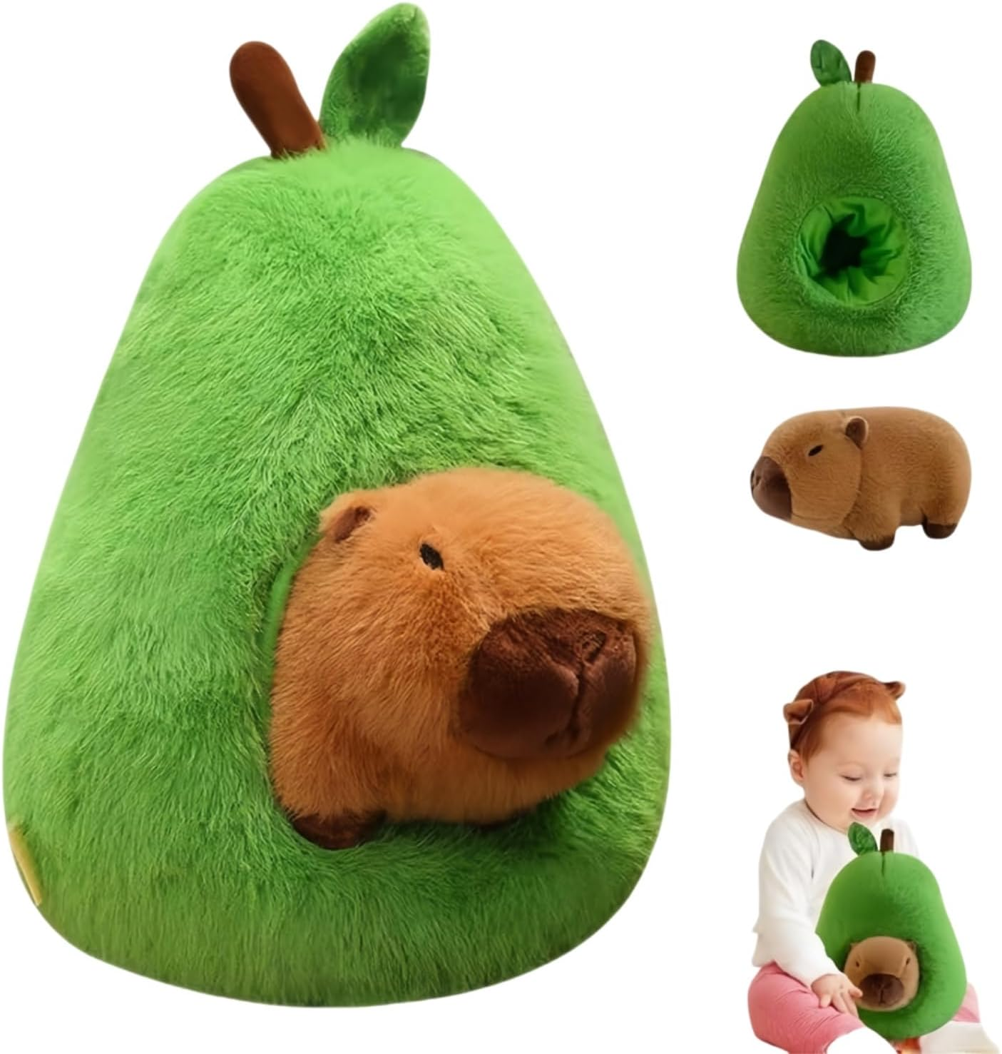 Esoes 35 Cm Cute Capybara Cuddly Toy, Capybara Plush Toy, Avocado Plush Dolls, Removable Avocado Headgear, Soft Stuffed Toy, Plush Simulation Toy