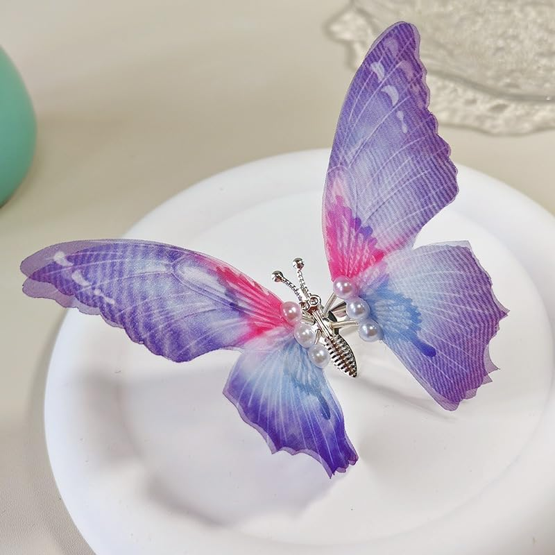 Set of 4 Butterfly Hair Clips Girls, 3D Glitter Colour Gradient Hair Accessories Girls Women Children Hair Clips Set, Bridal Wedding Jewellery Headpieces Hair Bun Hair Accessories image number 6