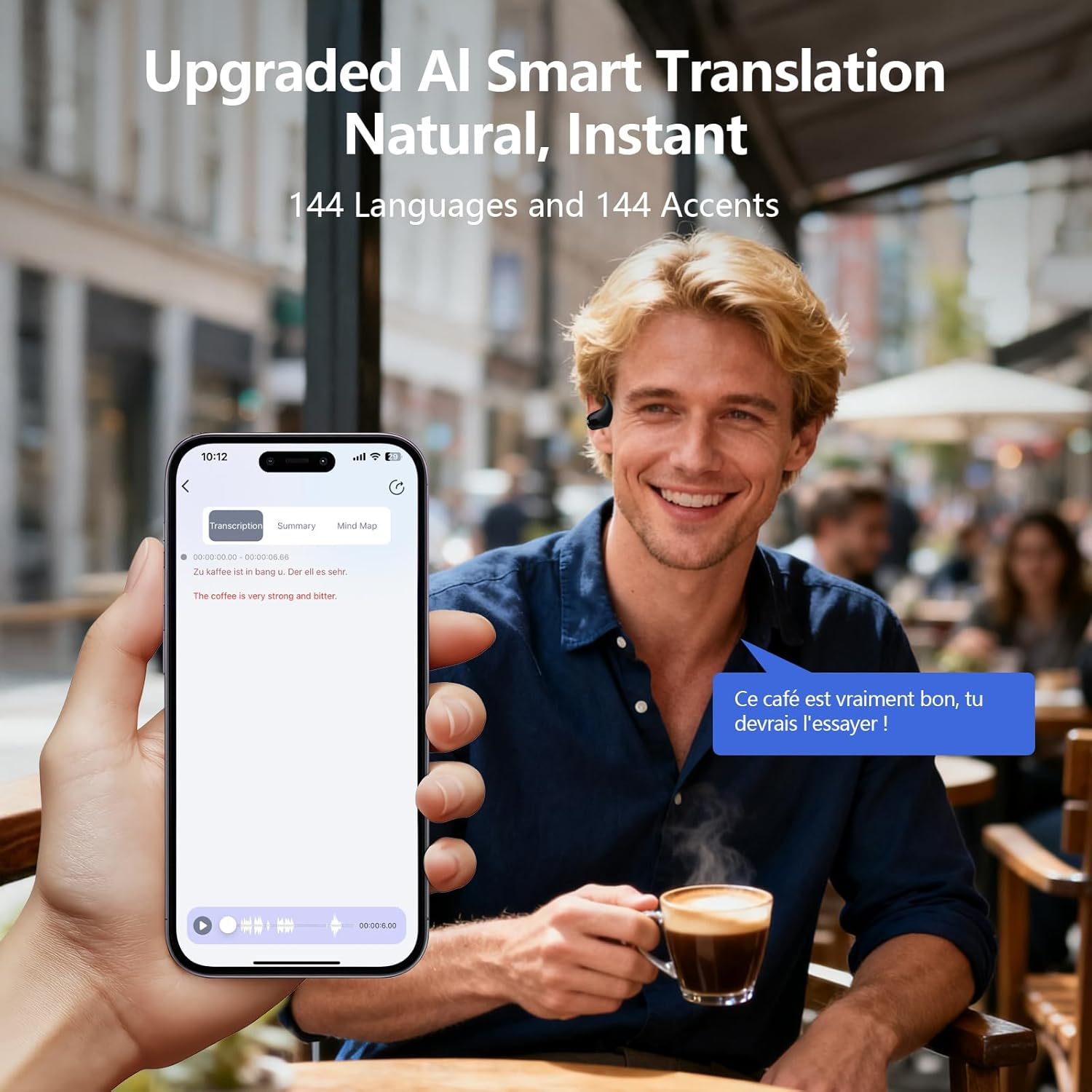 AI Translation Earbuds Real Time, 3-In-1 Translator Earbuds 144 Languages & Accents, Audifonos Traductores Ingl&eacute;s Espa&ntilde;ol,Open Ear Wireless Headphones with Charging Case Fit Ios & Android image number 2