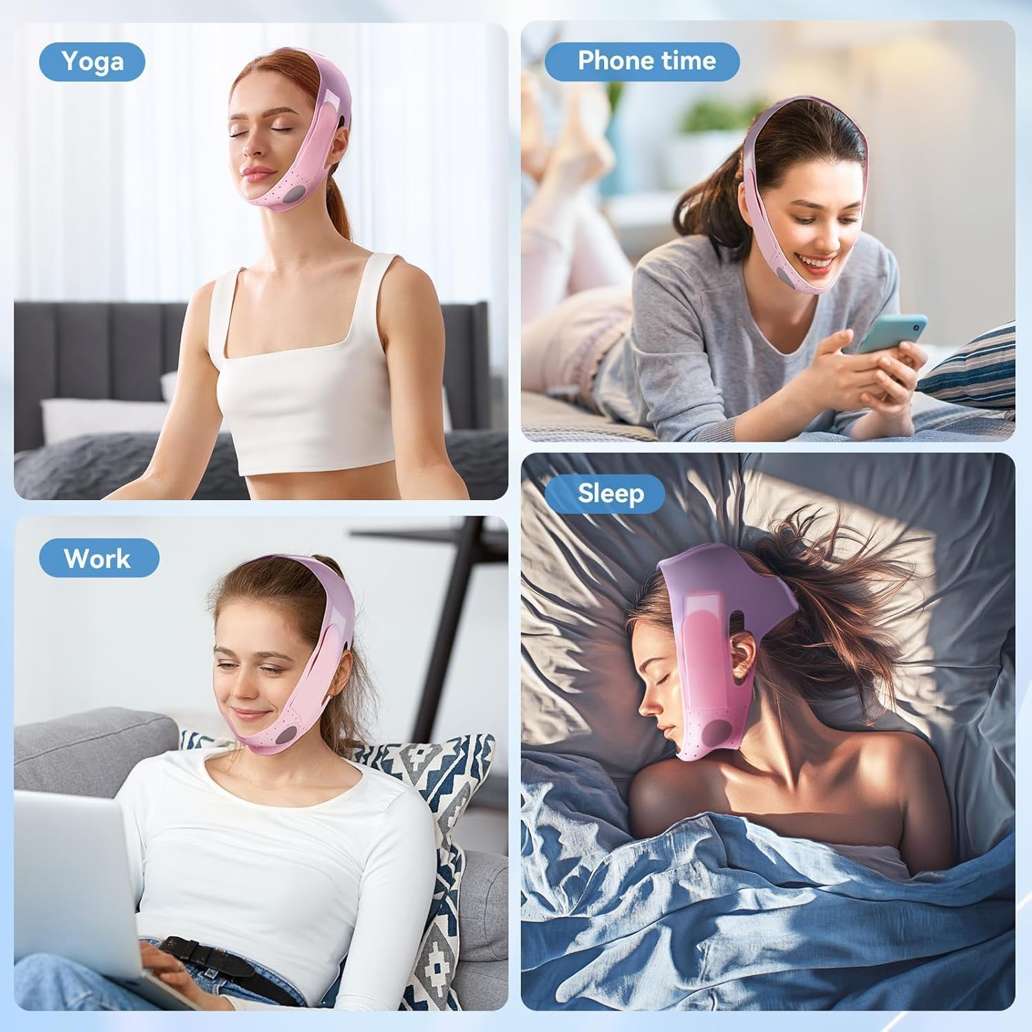 Chin Strap for Face Contouring，Reusable V Line Soft Silicone Mask - Double Chin Shaping, Adjustable, Breathable Fabric，Jawline Shaper for Women & Men anti Snoring Devices for Sleep Home Working Travel Yoga image number 4