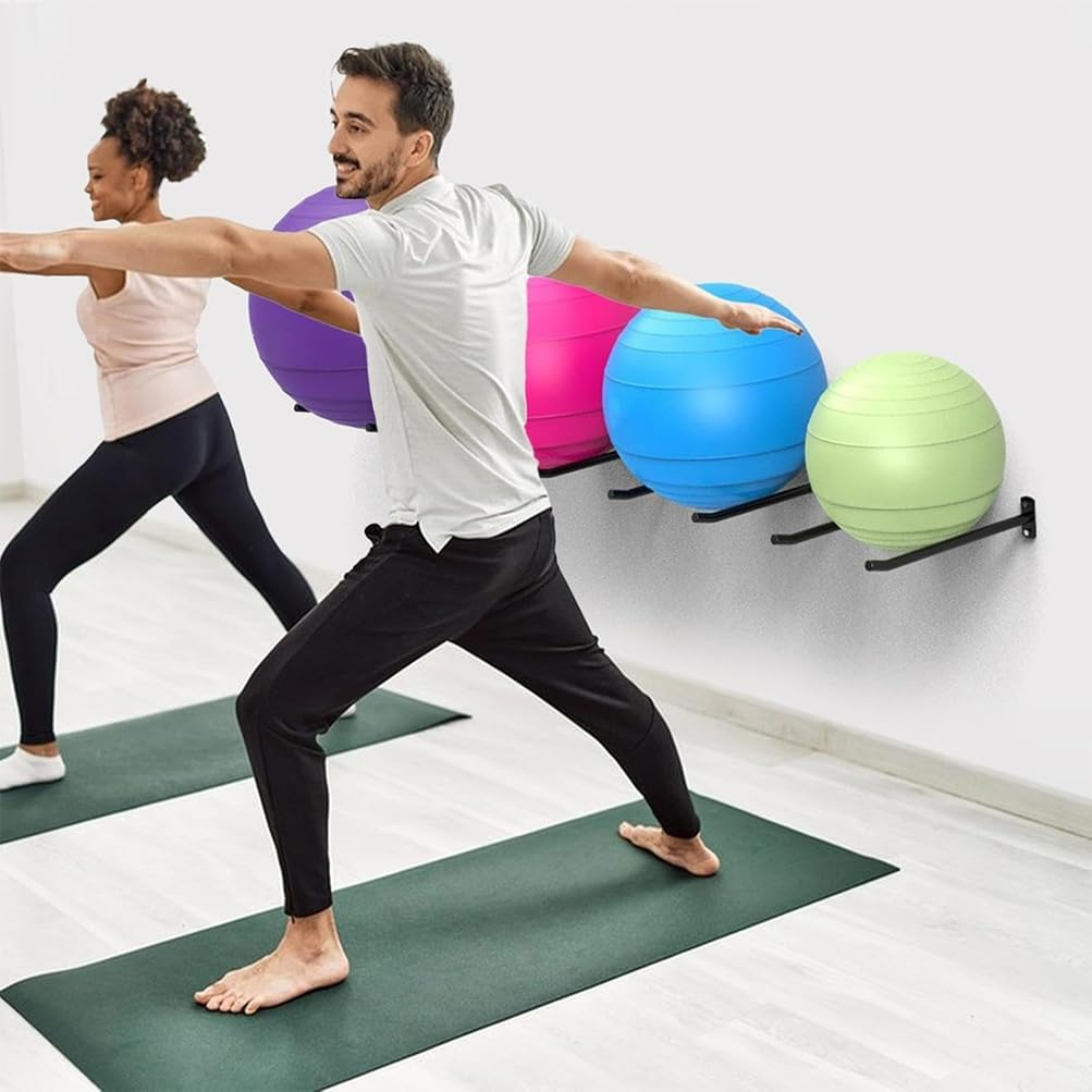 HPAMR Yoga Ball Holder, Metal Exercise Balls Holder Wall Mount, Medicine Ball Rack, Black Yoga Ball Stand, Exercisees Ball Holders, Stability Balls Holders, Exercise Mat Wall Hanger Hooks (2 Pairs) image number 4