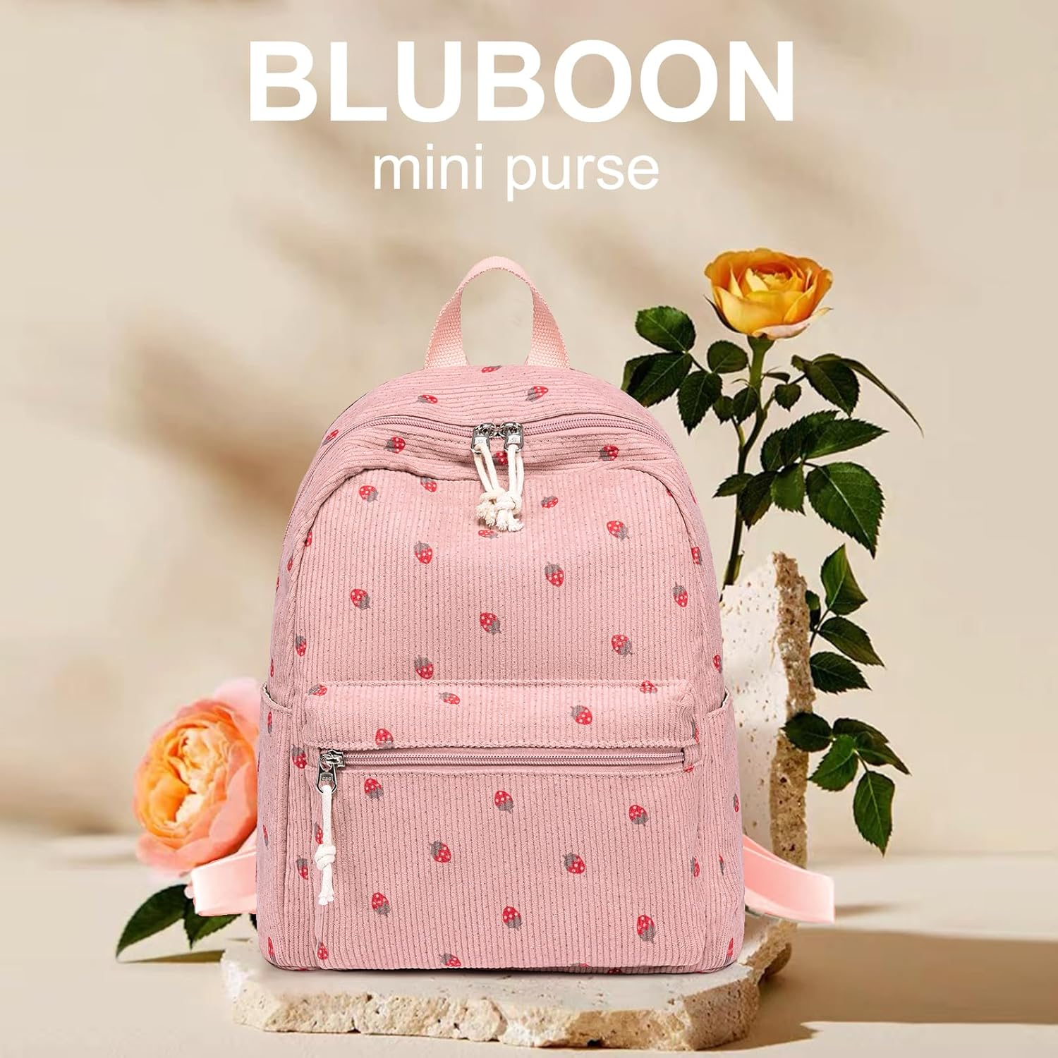 Bluboon Mini Backpacks for Girls Toddler Backpack Purse School Bookbag Kawaii Backpack Women - Beige Flower Green image number 4