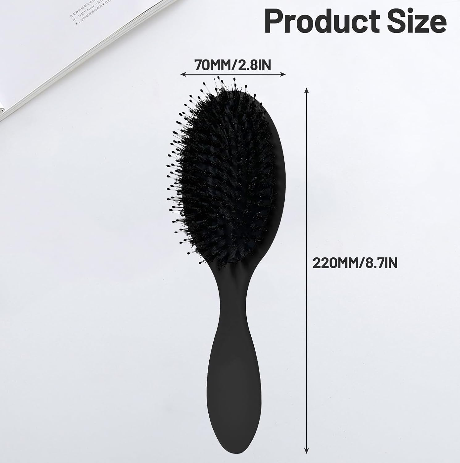INSPUTOL Boar Bristle Hair Brush - Natural Bristle Paddle Brush for Women, Portable Detangling Comb for Smooth Styling (Black) image number 2