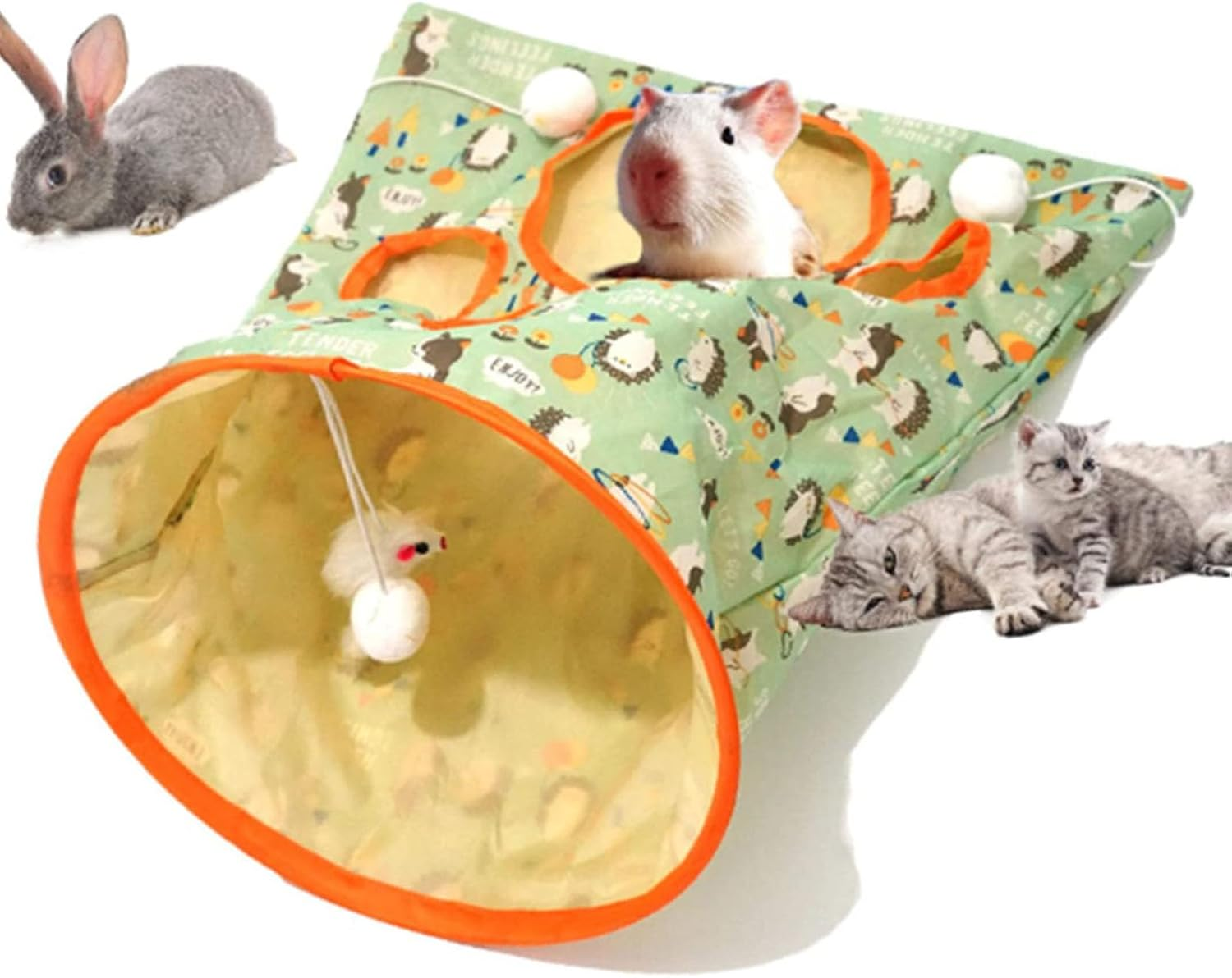 AMONIDA Cat Tunnel Bag, Safe to Use, 5 Holes, Crinkle Sounds, Interactive Cat Tunnel Paper Bag, Durable, with Plush Balls for Cats (Hedgehog) image number 4