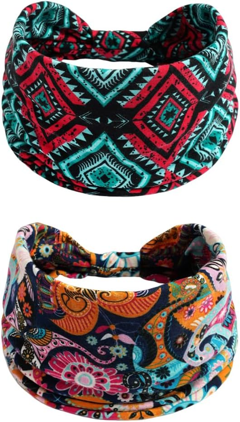 SGERUFZ 2 Women'S Boho Headbands, Extra Wide Boho Headbands, Cute Hair Accessories image number 1