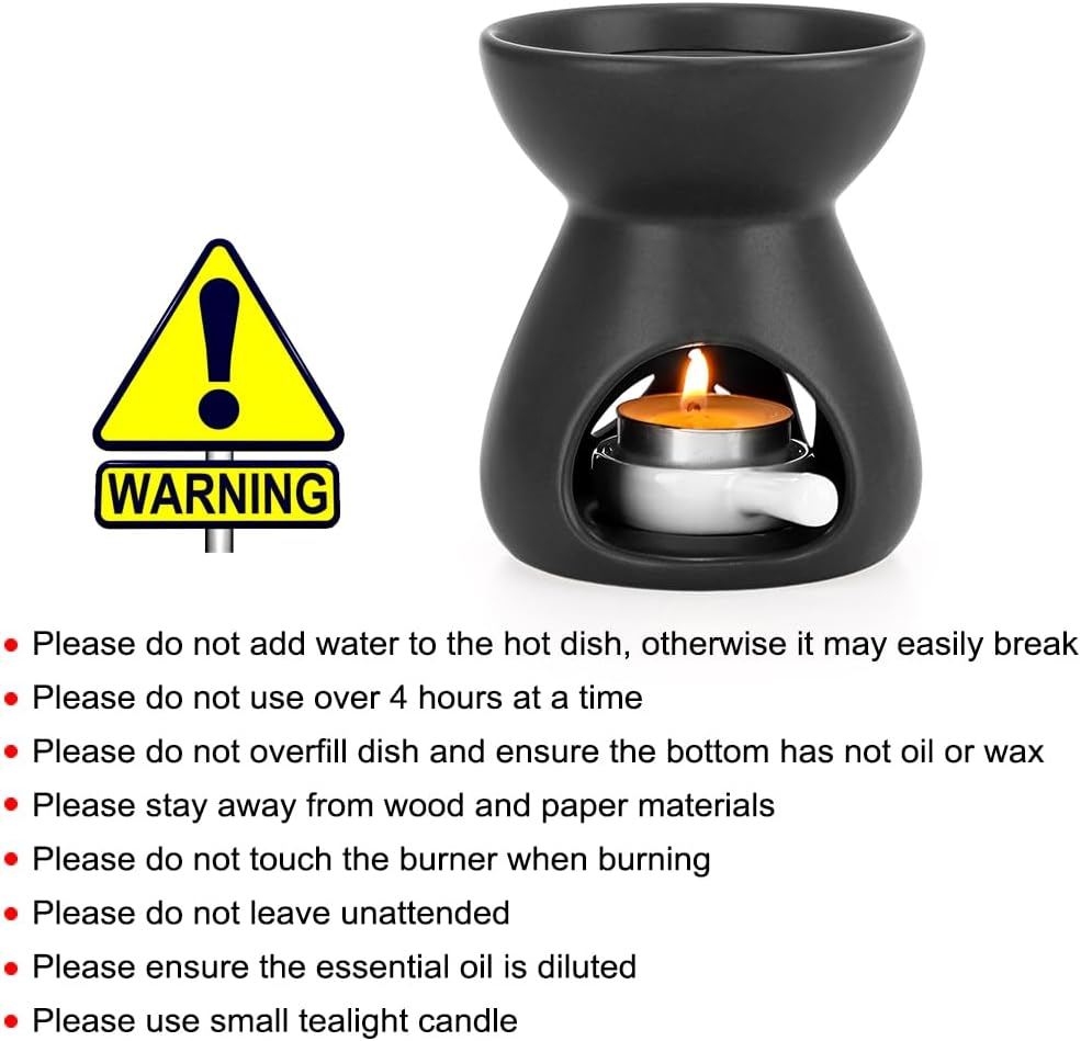 BSTKEY Ceramic Oil Burner Aroma Diffuser, Decorative Wax Melt Burner with Little Candle Spoon, Candle Burner for Home Office, Funnel Model (Black) - White image number 5