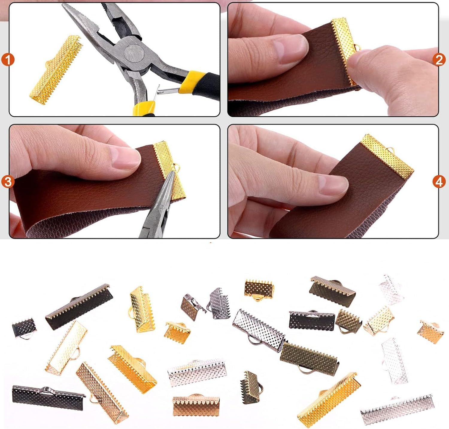 Paifeancodill Ribbon Bracelet with Pliers Tool Assortment Kit, Bookmark Pinch Crimp Ends Lobster Clasps with Jump Rings and Chain Extenders, Ribbon Clamps Ends with Pliers Set for Jewelry Making(771) image number 2