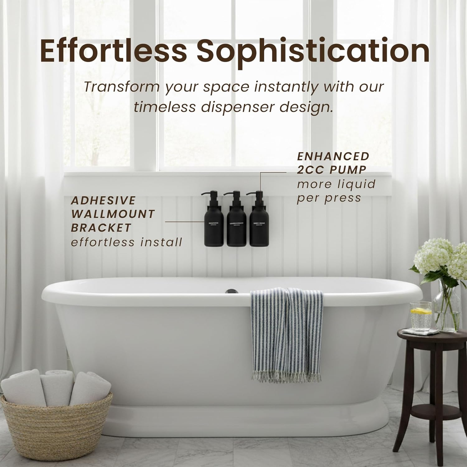 MAISONOVO Shampoo Dispenser for Shower Wall 3 Chamber - Drill Free Shower Soap Dispenser Wall Mount with Waterproof Labels | 3 Black Plastic Bottles with Black Metal Pumps - Black Set Of 2 image number 7